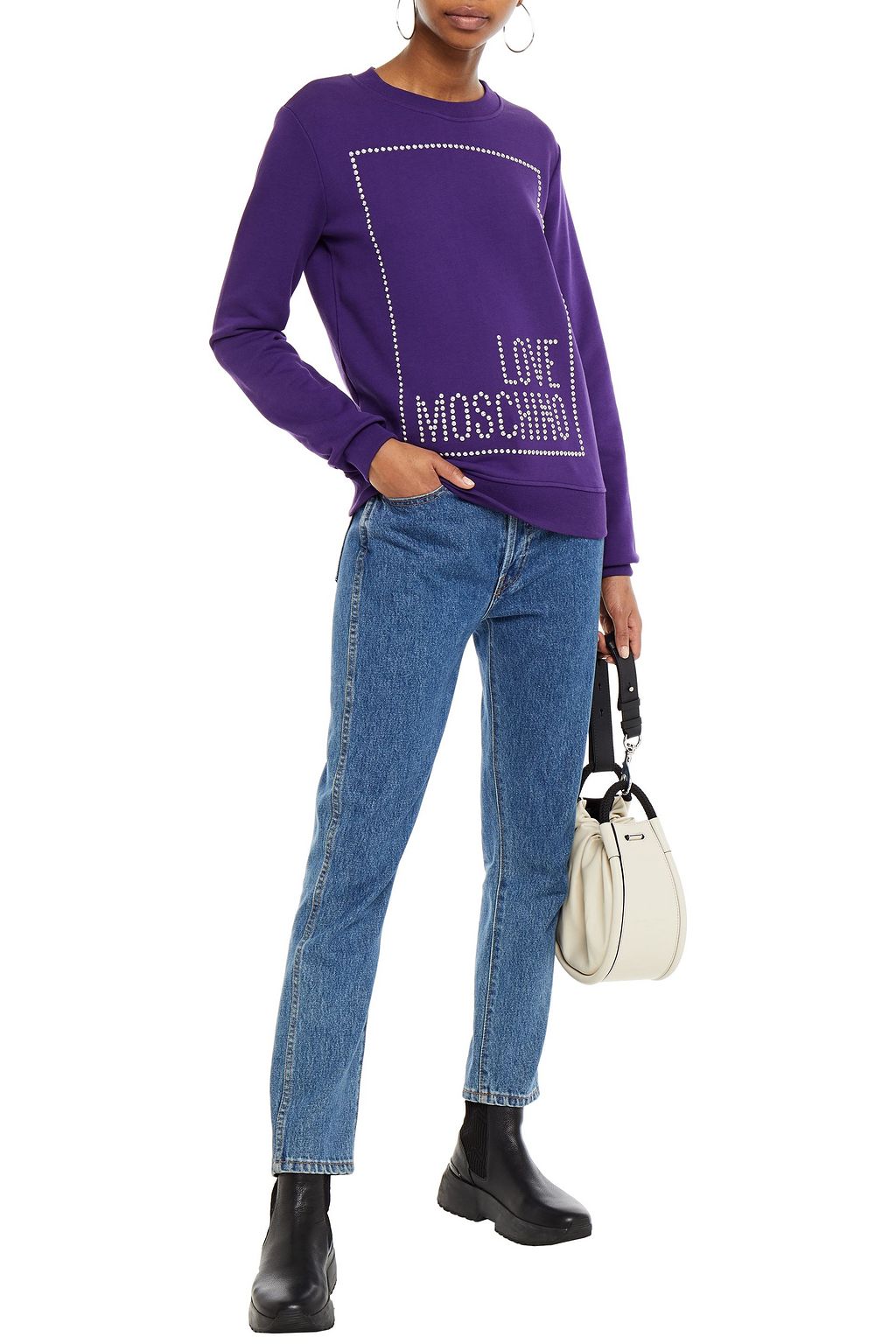 LOVE MOSCHINO Studded French cotton-terry sweatshirt