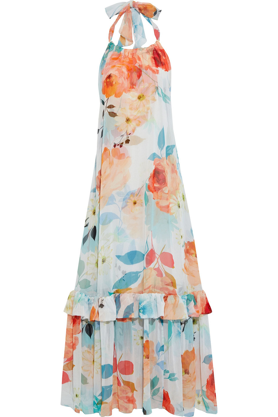 Charo Ruiz Ibiza Woman Shaty Tiered Floral-print Georgette Halterneck Maxi Dress Multicolor Size L