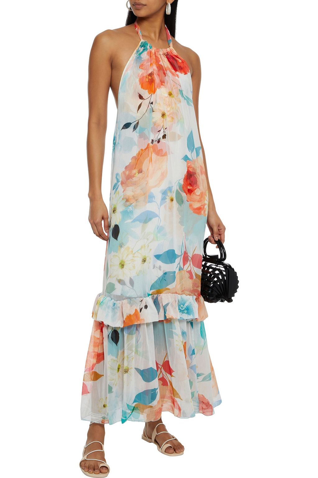 CHARO RUIZ IBIZA Shaty tiered floral-print georgette halterneck maxi dress
