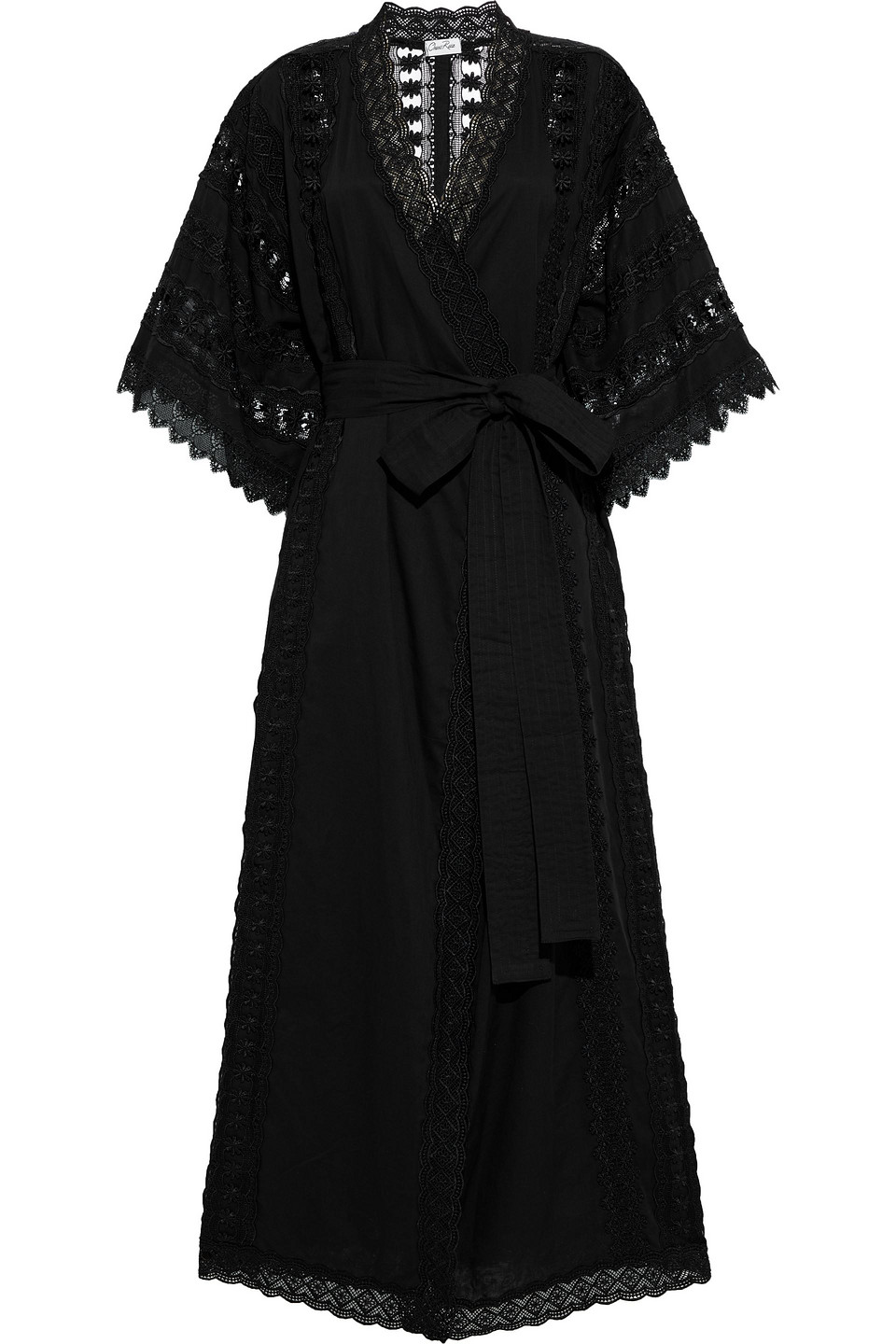 Charo Ruiz Ibiza Woman Aquila Belted Crocheted Lace-trimmed Cotton-blend Voile Kimono Black Size S