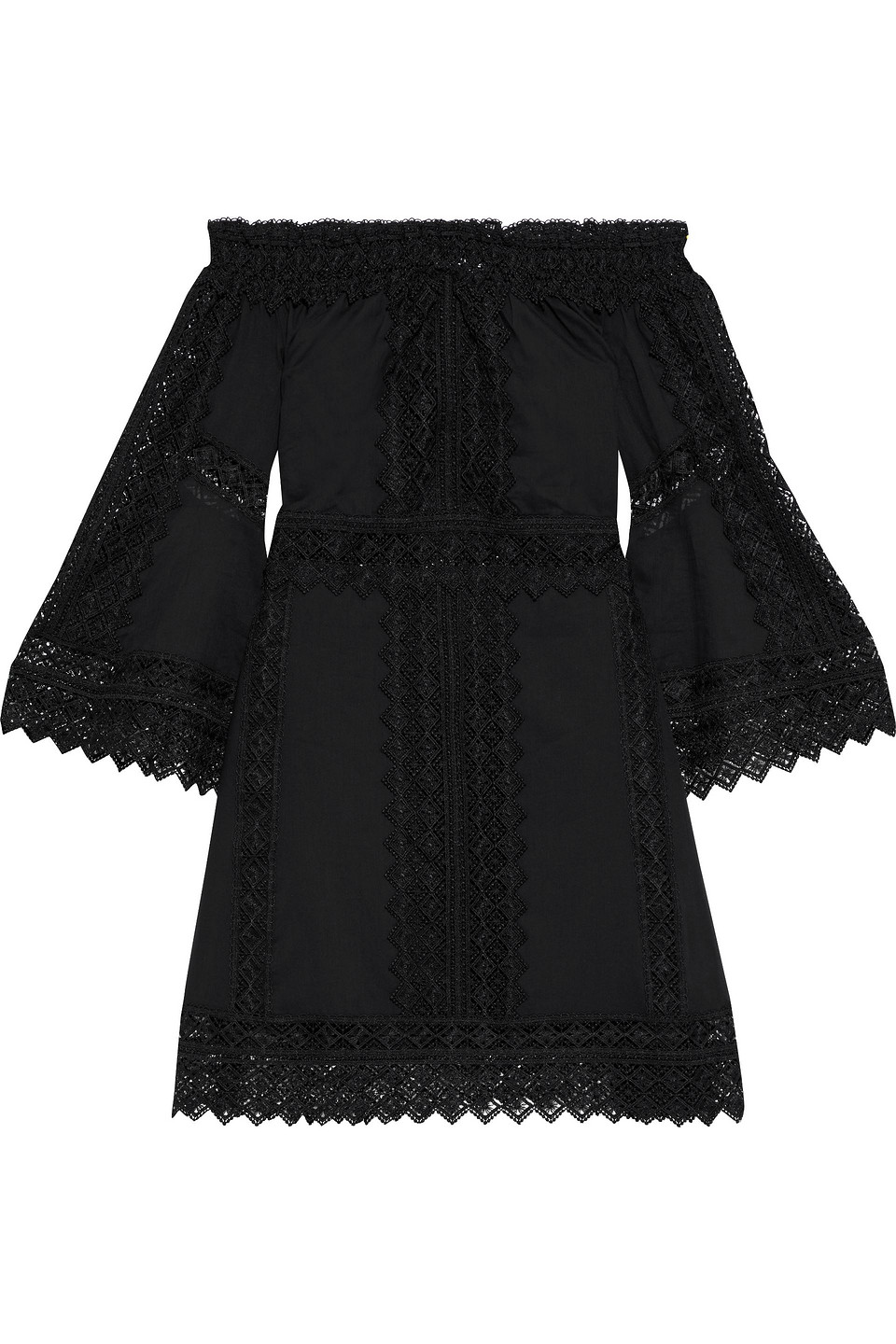 Charo Ruiz Ibiza Woman Ankaa Off-the-shoulder Crocheted Lace-paneled Cotton-blend Voile Mini Dress Black Size XL