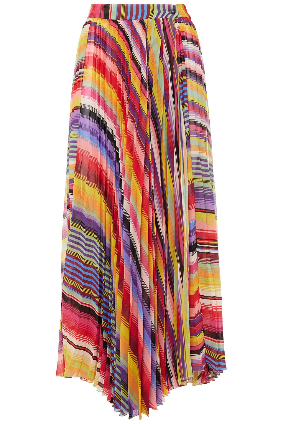 Asymmetric pleated striped georgette midi wrap skirt