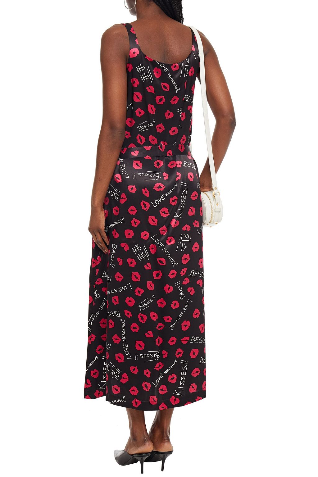 LOVE MOSCHINO Belted printed satin midi dress