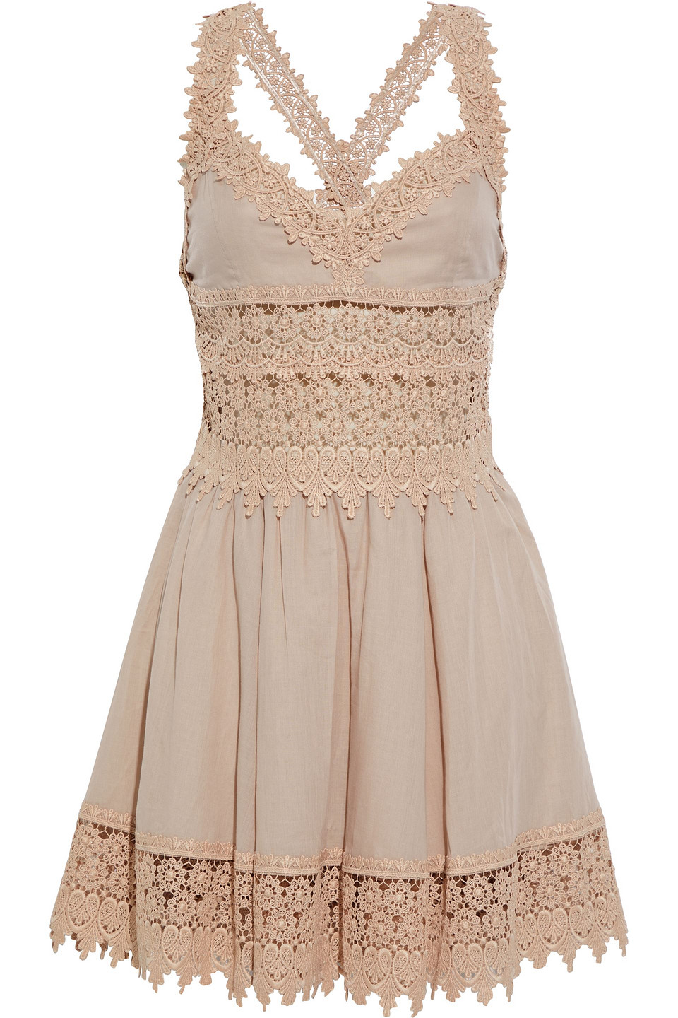 Charo Ruiz Ibiza Woman Marilyn Crocheted Lace-paneled Cotton-blend Voile Mini Dress Neutral Size M