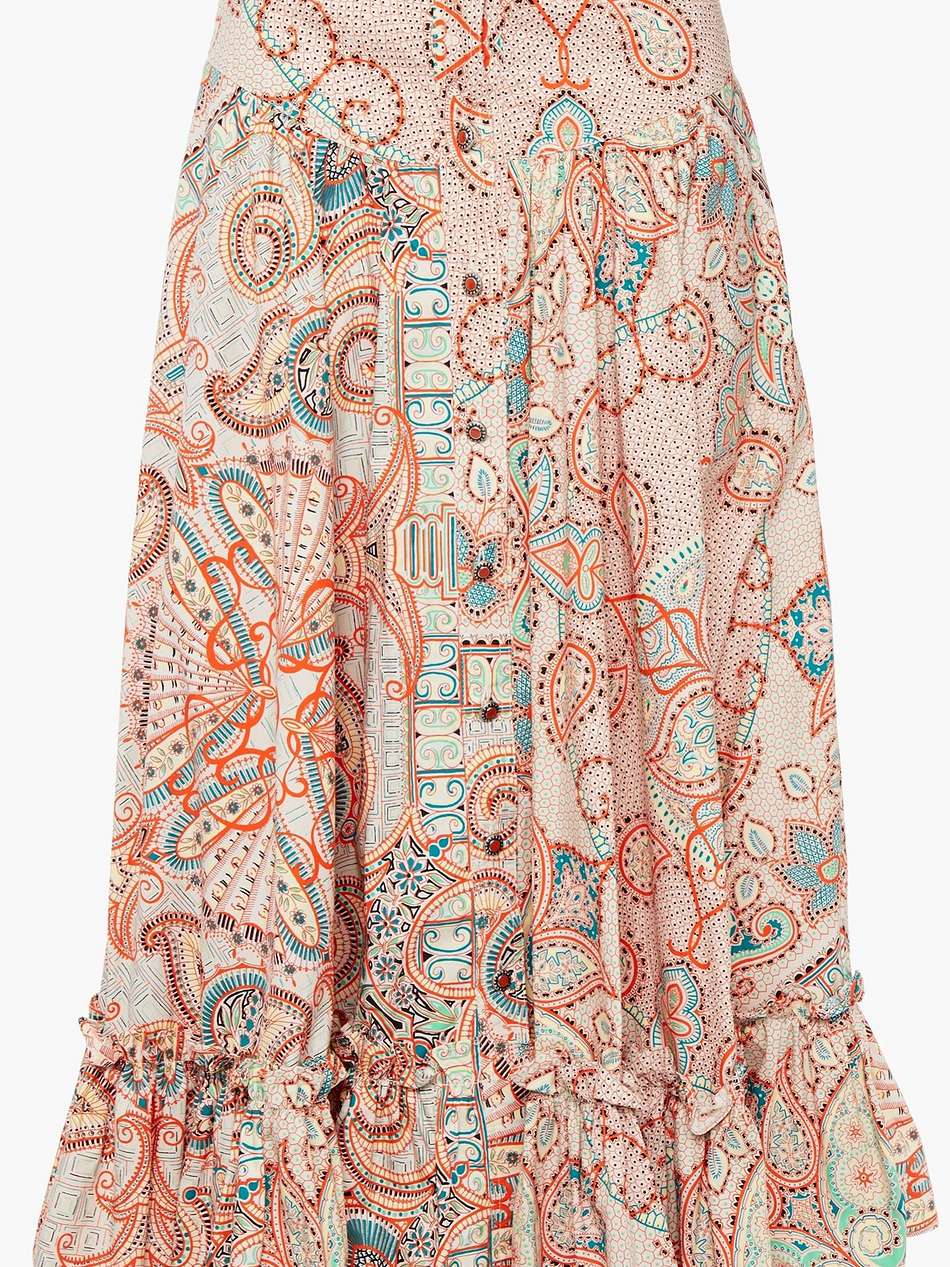 gathered printed cotton-poplin midi skirt