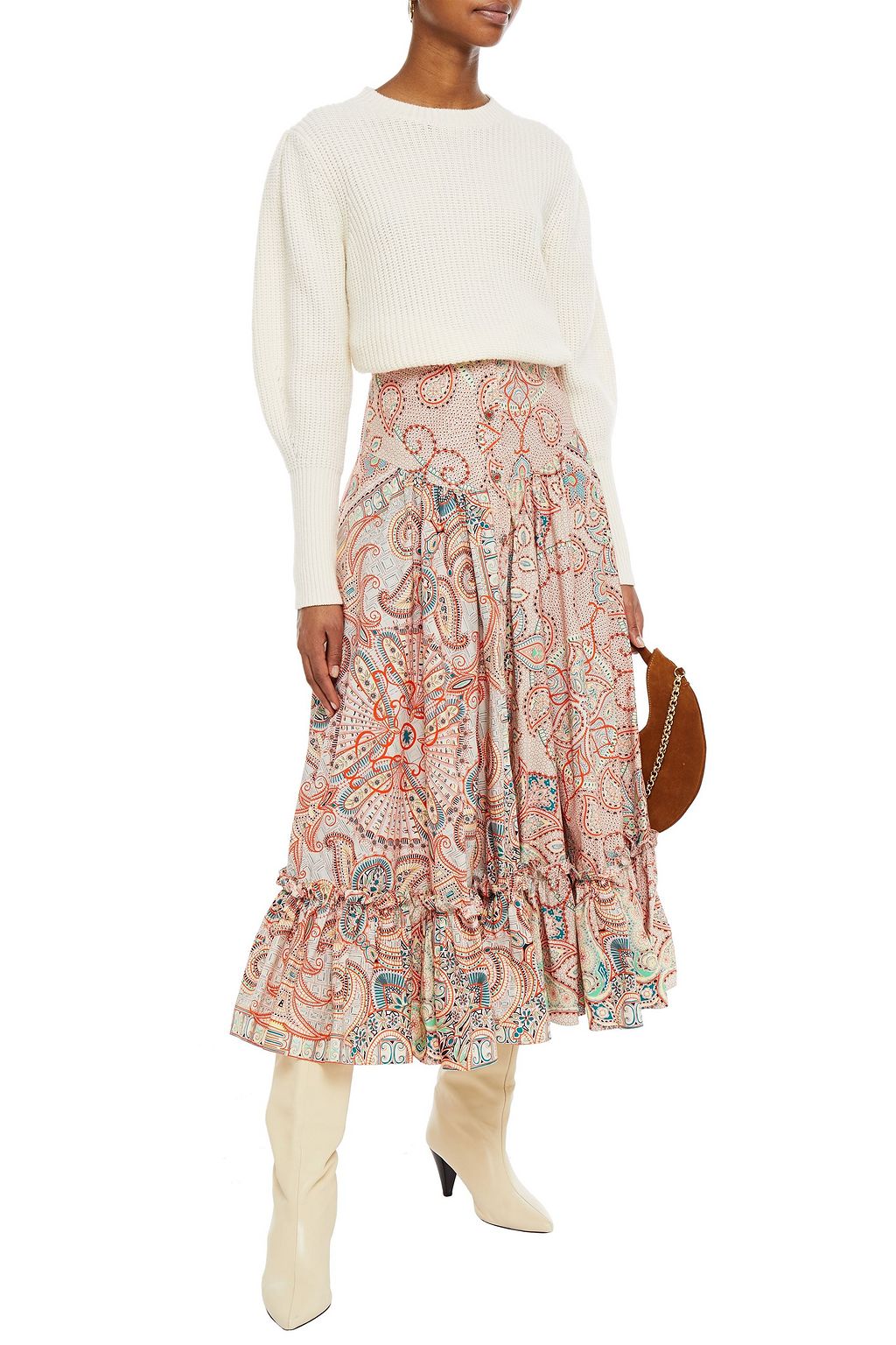 ETRO Gathered printed cotton-poplin midi skirt