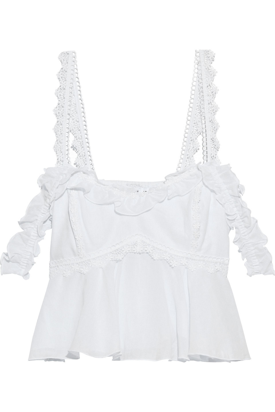 Charo Ruiz Ibiza Woman Sandra Cropped Cold-shoulder Cotton-blend Voile Peplum Top White Size L