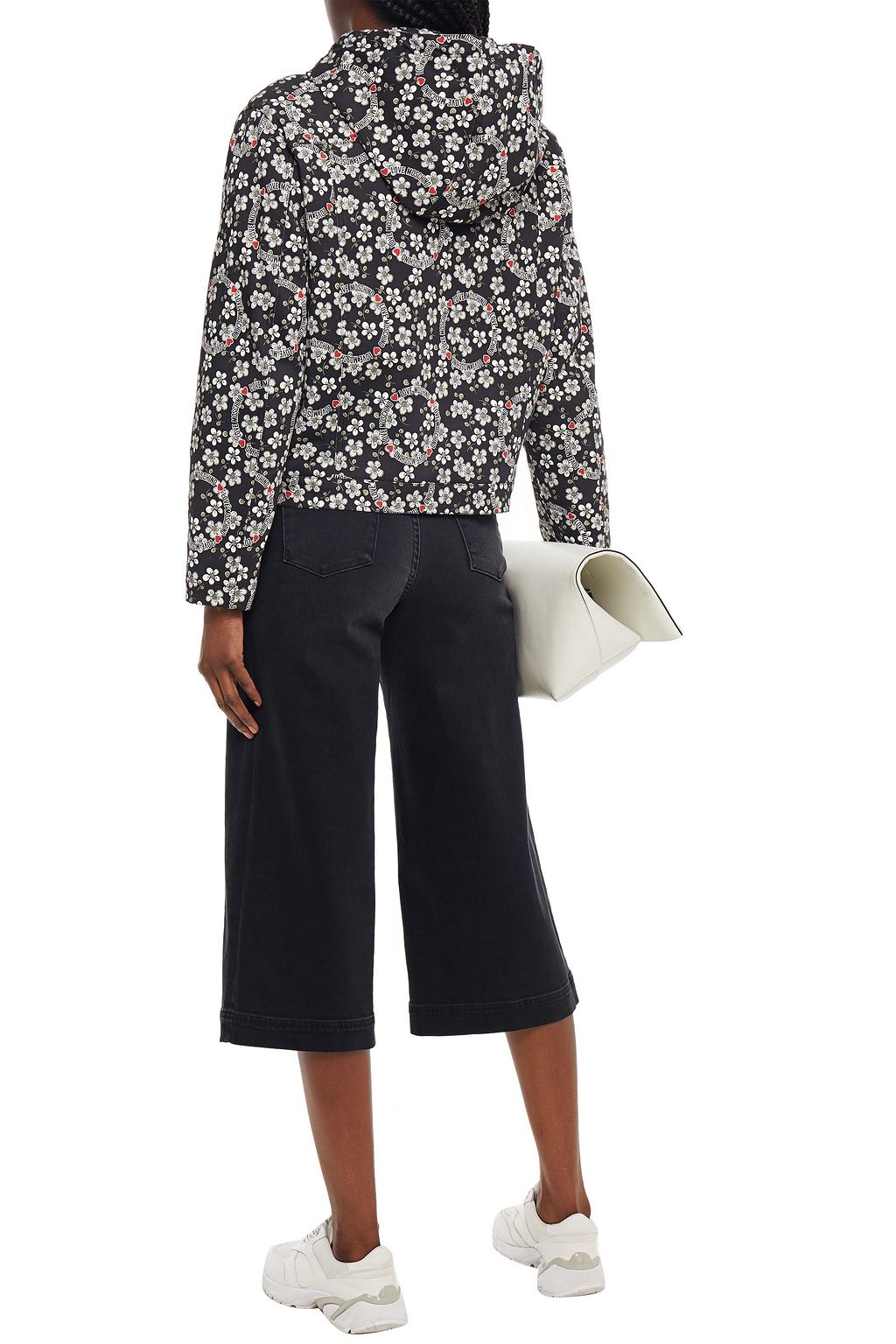LOVE MOSCHINO Floral-print denim hooded jacket