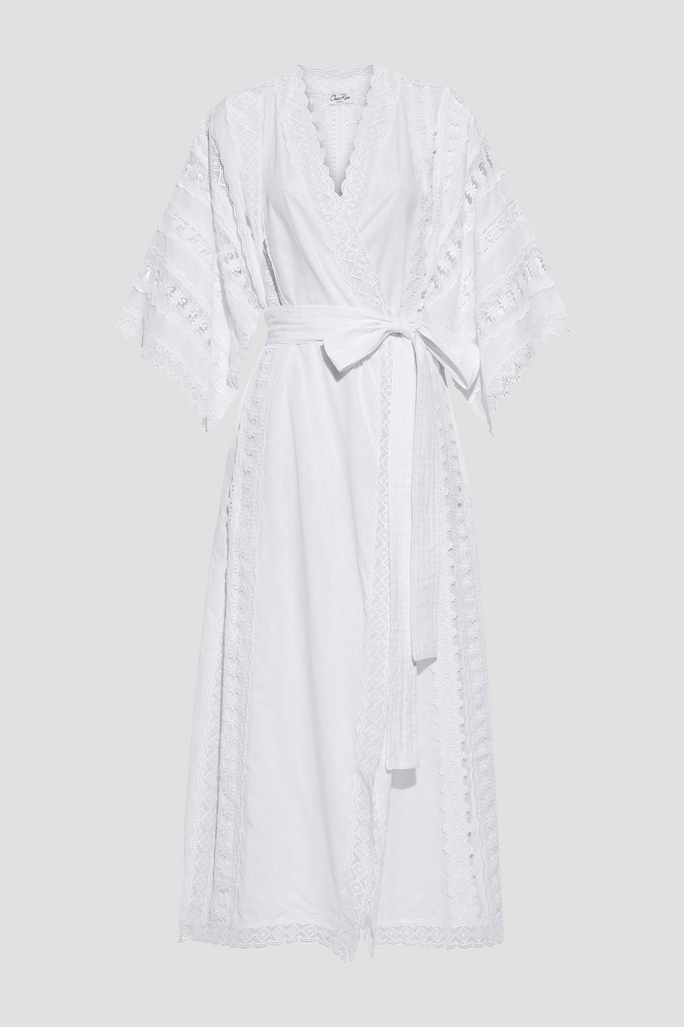 Charo Ruiz Ibiza Woman Aquila Belted Crocheted Lace-trimmed Cotton-blend Voile Kimono White Size S