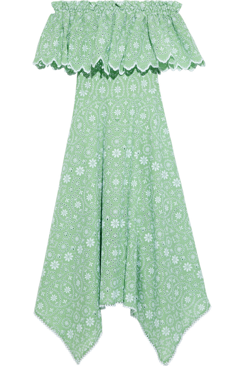 Charo Ruiz Ibiza Woman Khadi Off-the-shoulder Ruffled Broderie Anglaise Cotton-blend Midi Dress Mint Size XS