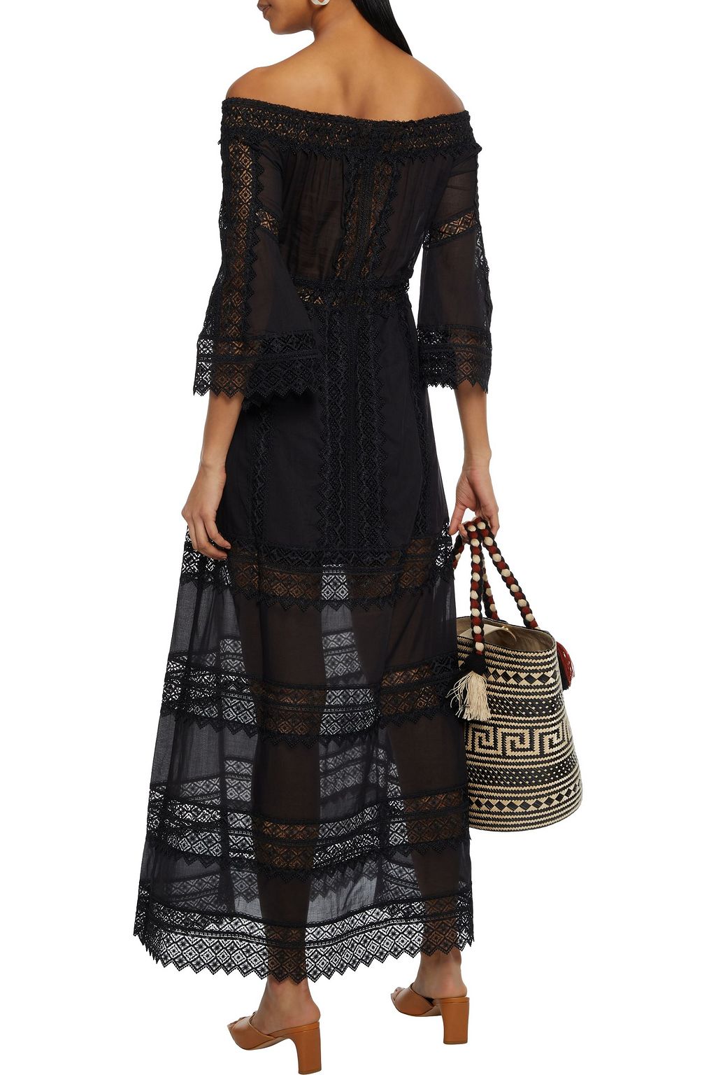 CHARO RUIZ IBIZA Gamma off-the-shoulder crocheted lace-paneled cotton-blend voile maxi dress