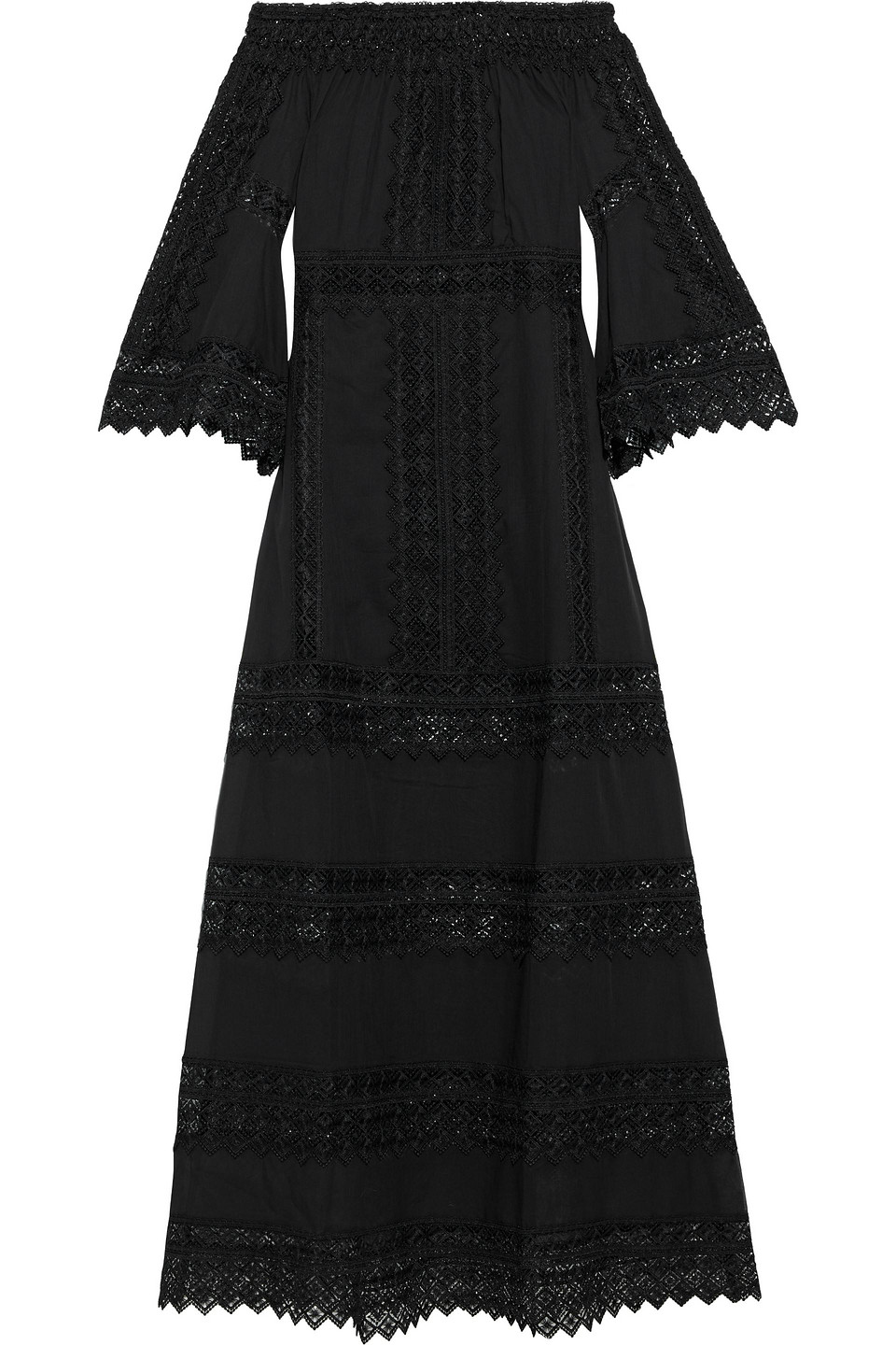 Charo Ruiz Ibiza Woman Gamma Off-the-shoulder Crocheted Lace-paneled Cotton-blend Voile Maxi Dress Black Size L
