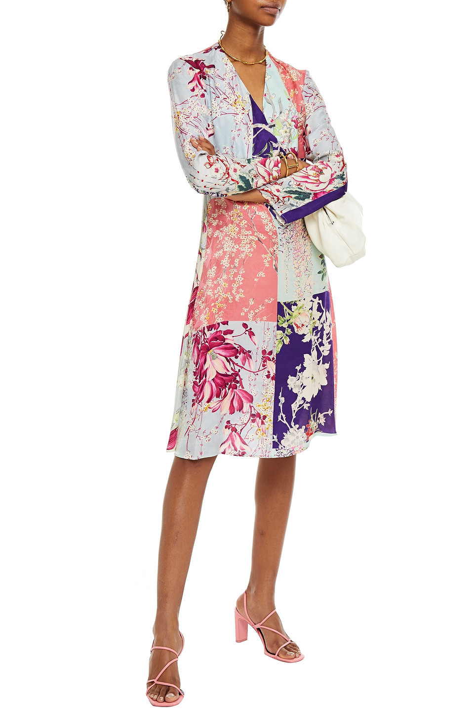 Etro Patchwork-effect Floral-print Jacquard Dress In Sky Blue