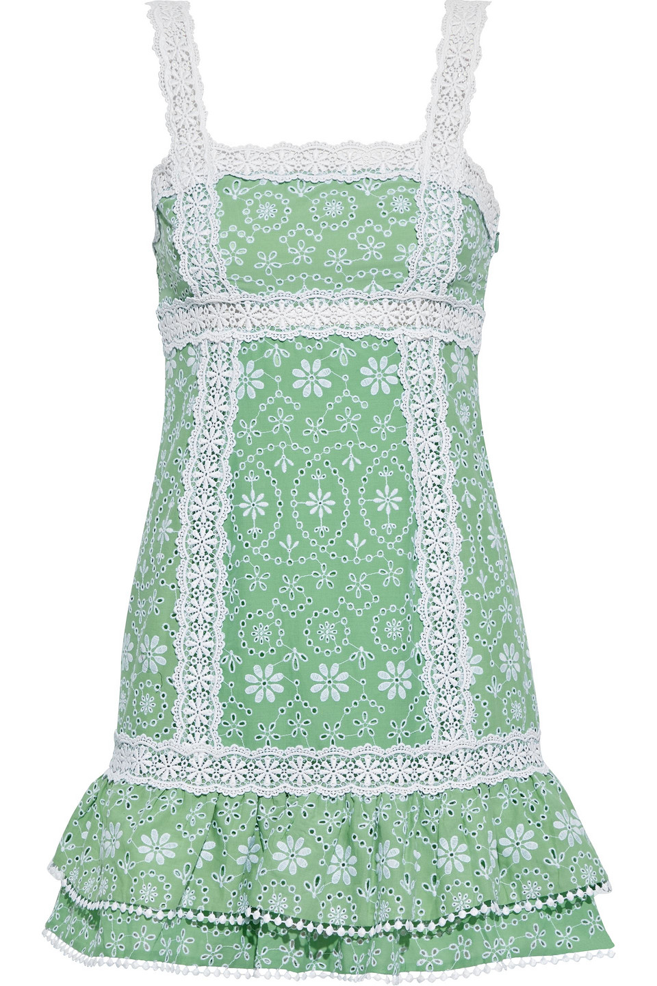 Charo Ruiz Ibiza Woman Nawa Crocheted Lace-trimmed Broderie Anglaise Cotton-blend Mini Dress Mint Size XS