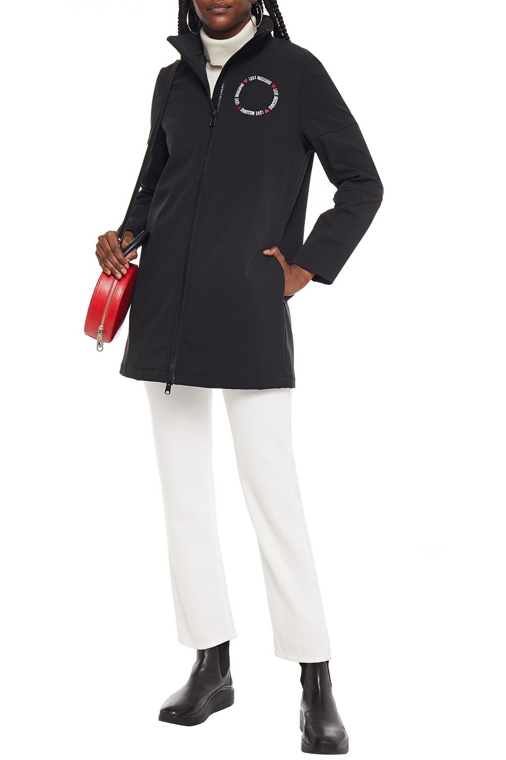 LOVE MOSCHINO Embroidered tech jersey coat