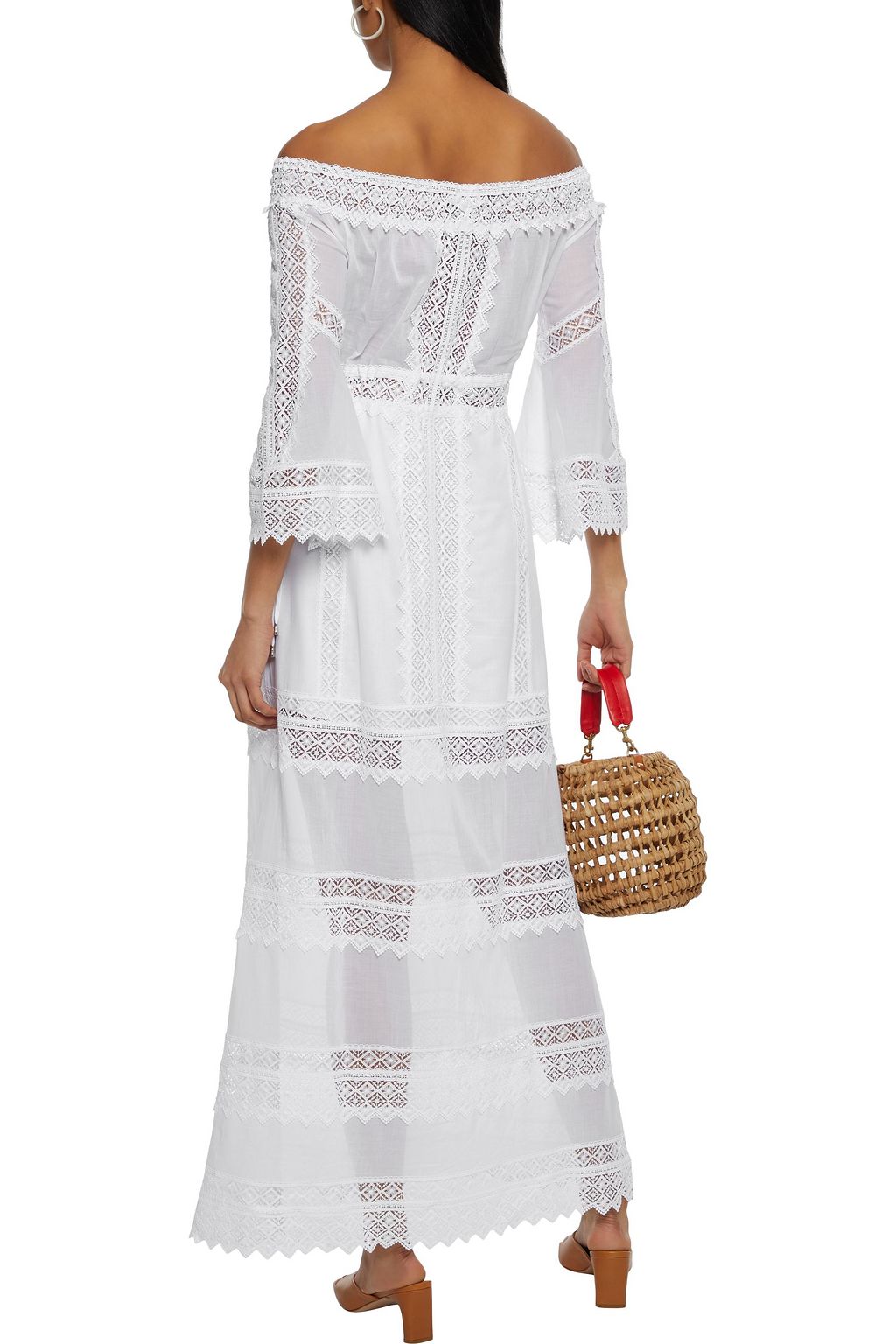 CHARO RUIZ IBIZA Gamma off-the-shoulder crocheted lace-paneled cotton-blend voile maxi dress