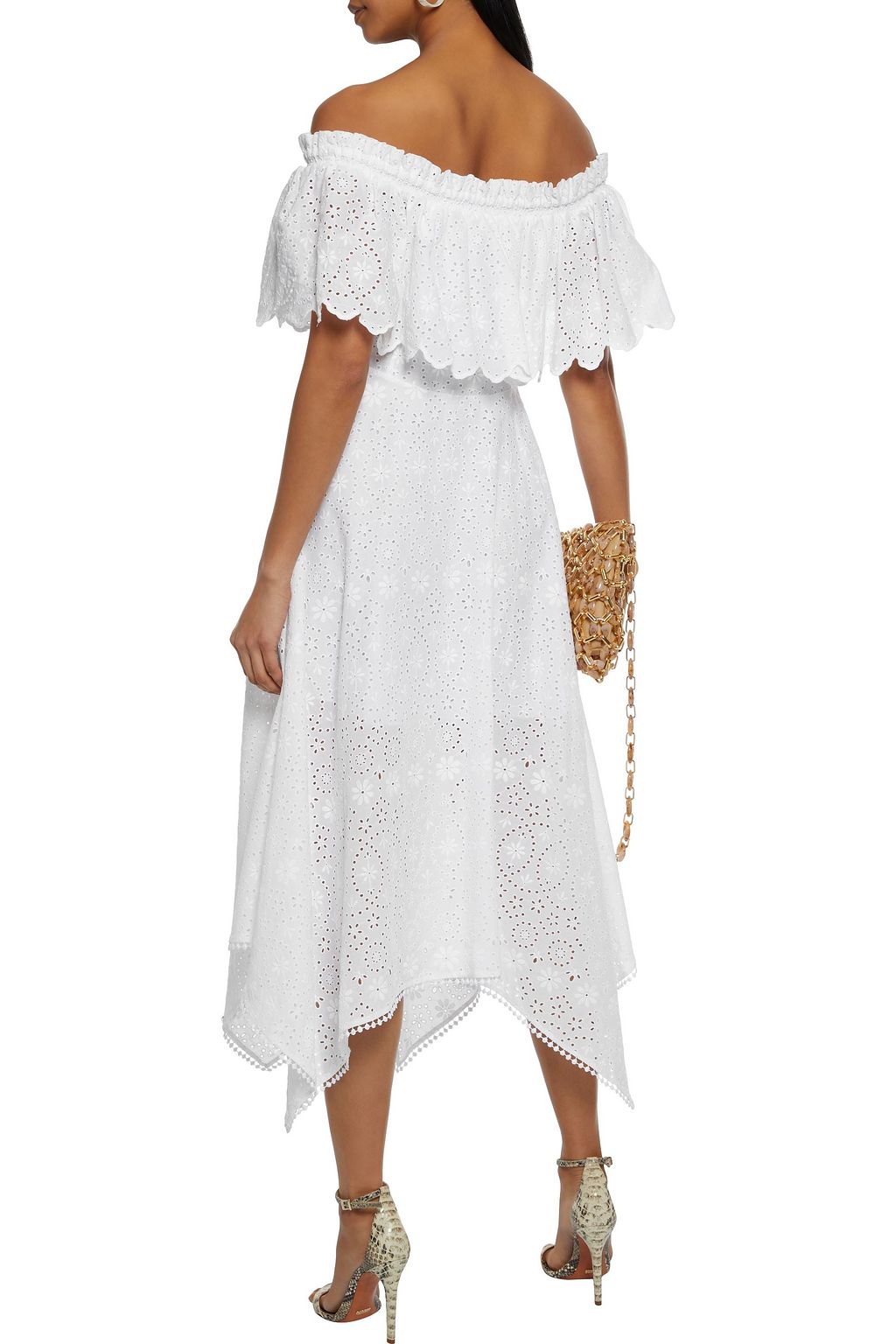 CHARO RUIZ IBIZA Khadi off-the-shoulder ruffled broderie anglaise cotton-blend midi dress