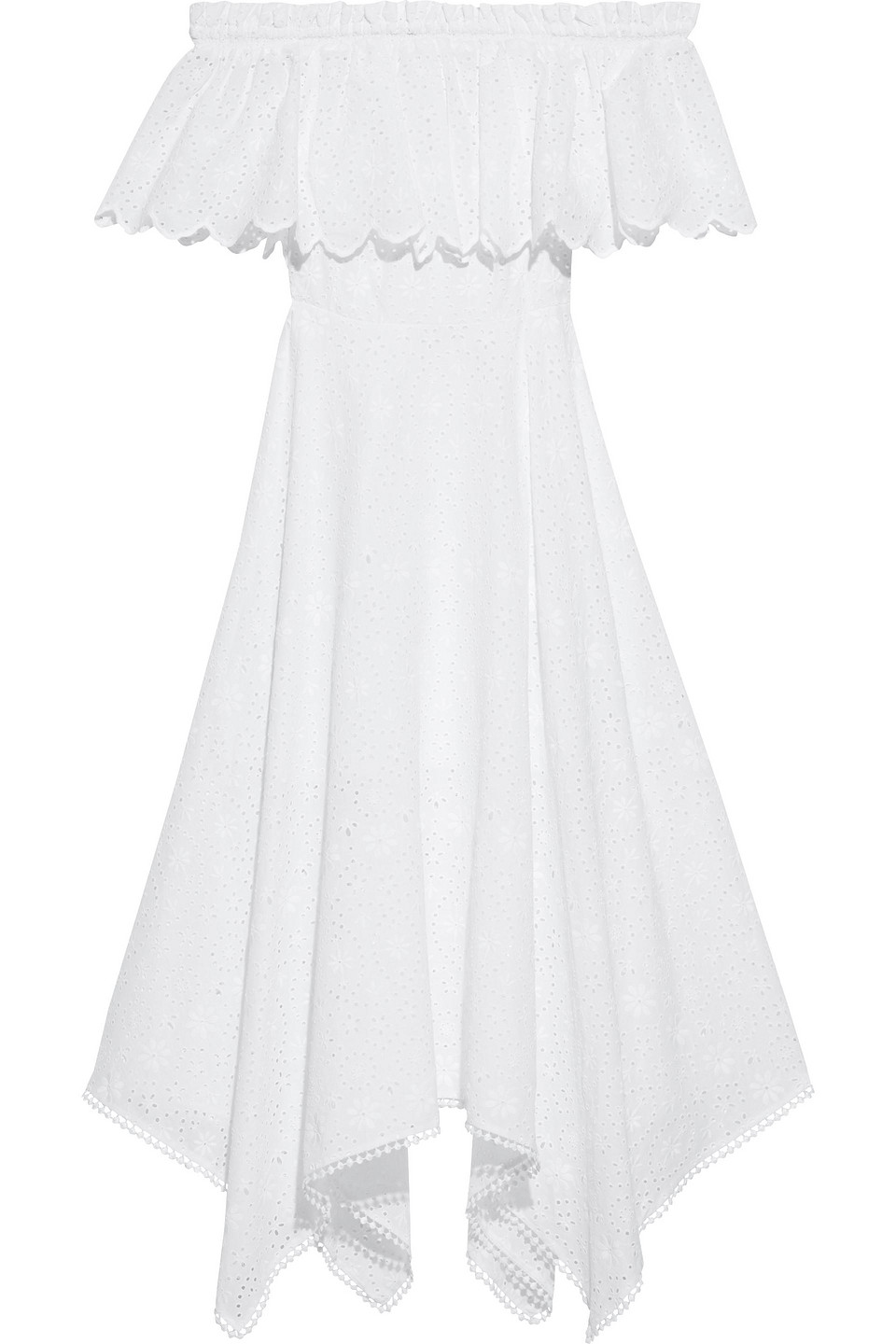 Charo Ruiz Ibiza Woman Khadi Off-the-shoulder Ruffled Broderie Anglaise Cotton-blend Midi Dress White Size S