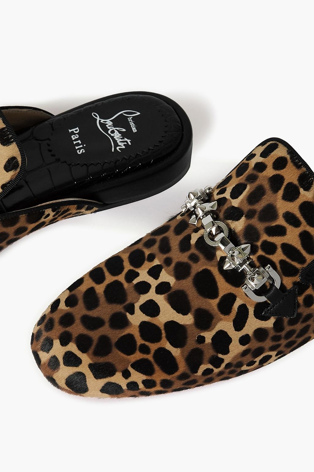 CHRISTIAN LOUBOUTIN Coolito Swing embellished leopard-print calf hair slippers