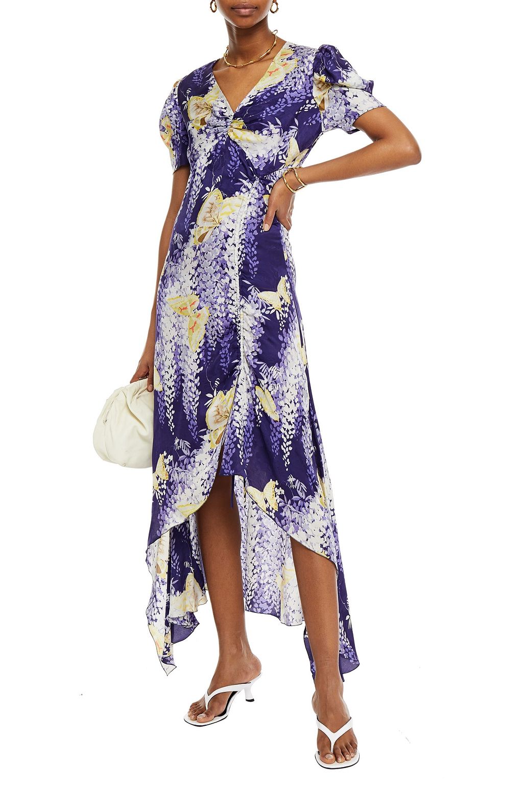 ETRO アシンメトリー プリントフローラルジャカード ミディワンピース