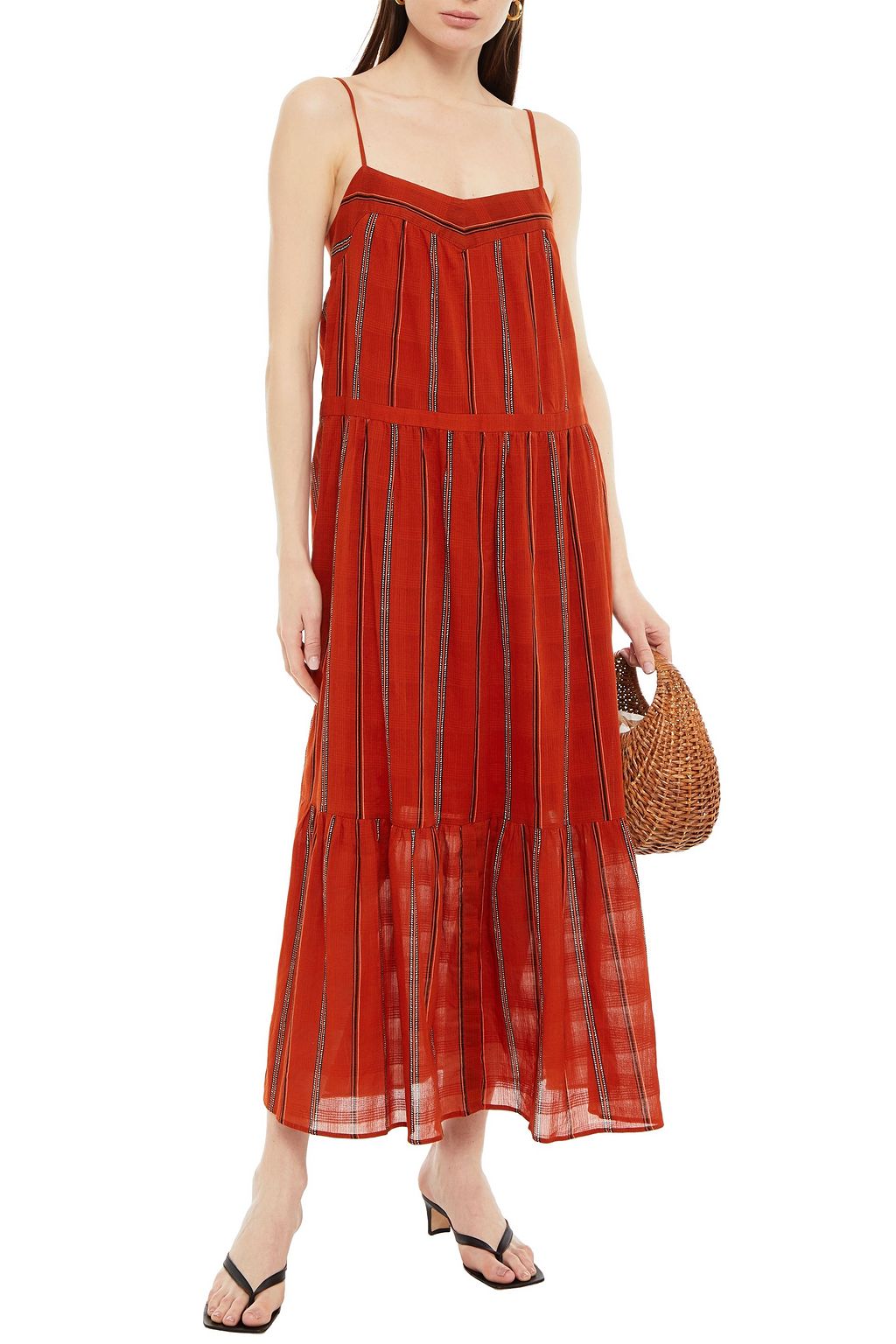 BA&SH Kyo tiered striped cotton-gauze maxi dress