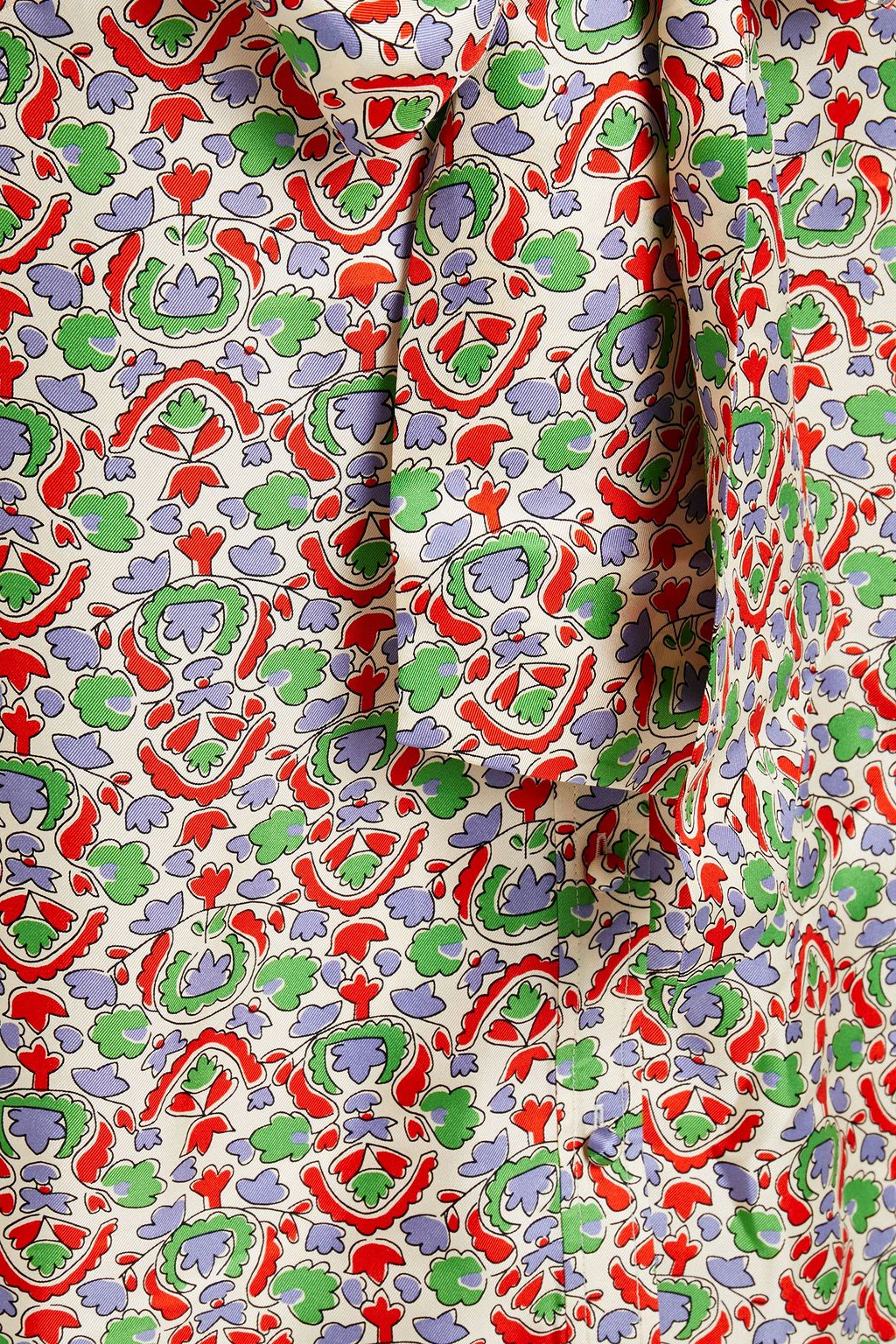 TORY BURCH Pussy-bow printed silk-twill blouse