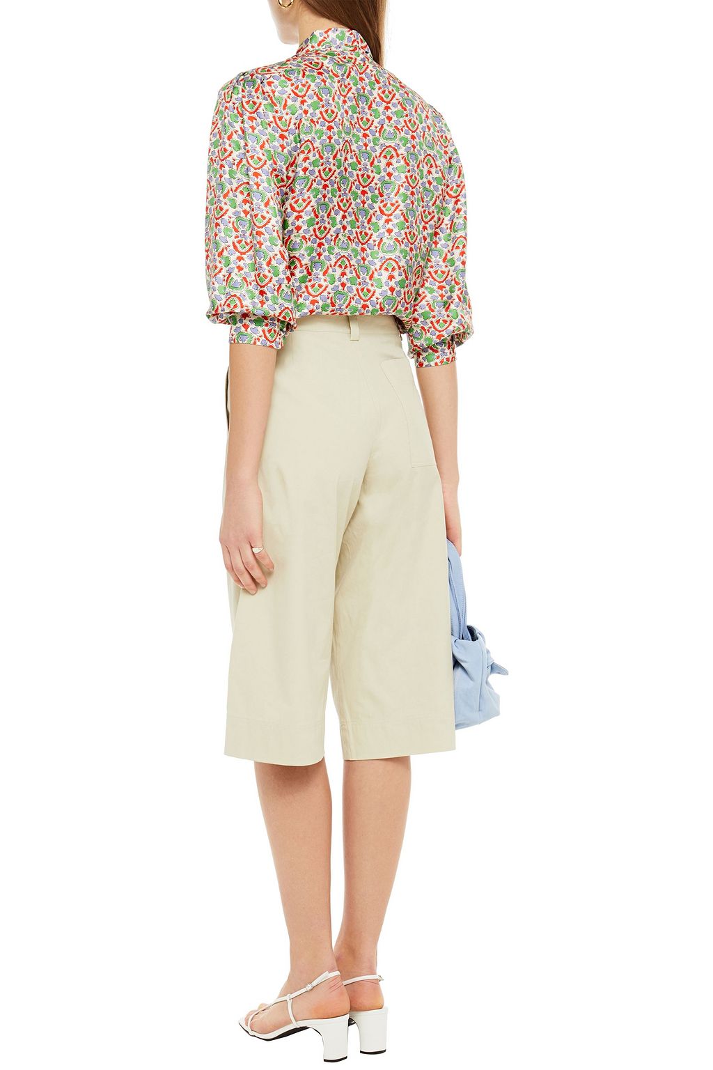 TORY BURCH Pussy-bow printed silk-twill blouse
