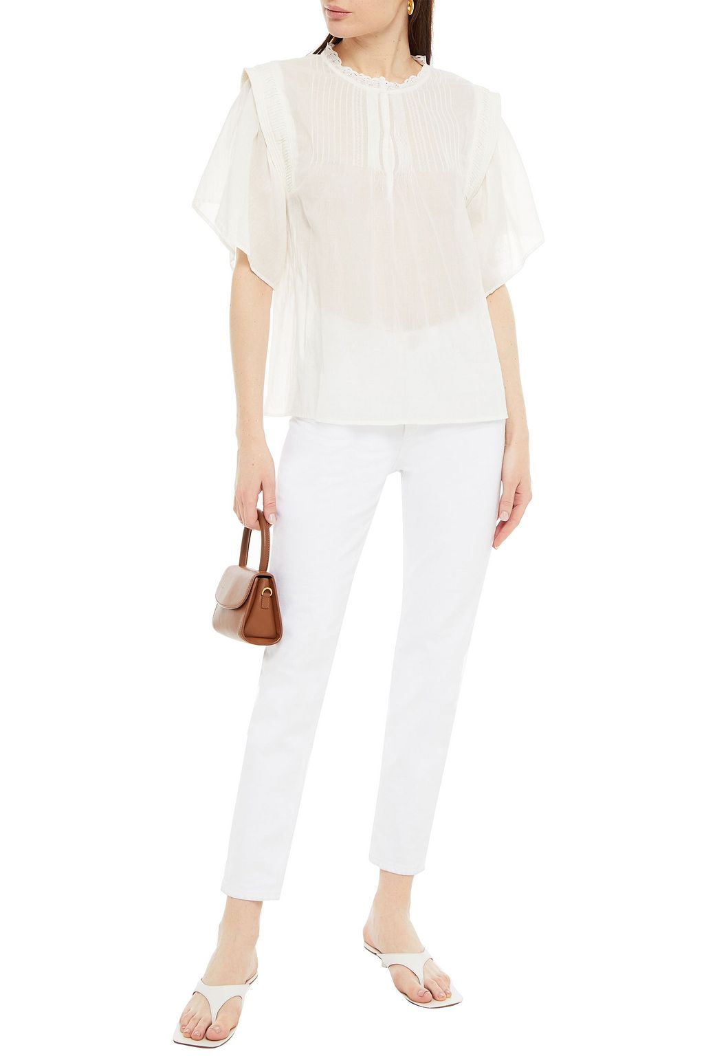 BA&SH Serena lace-trimmed pintucked cotton-gauze blouse