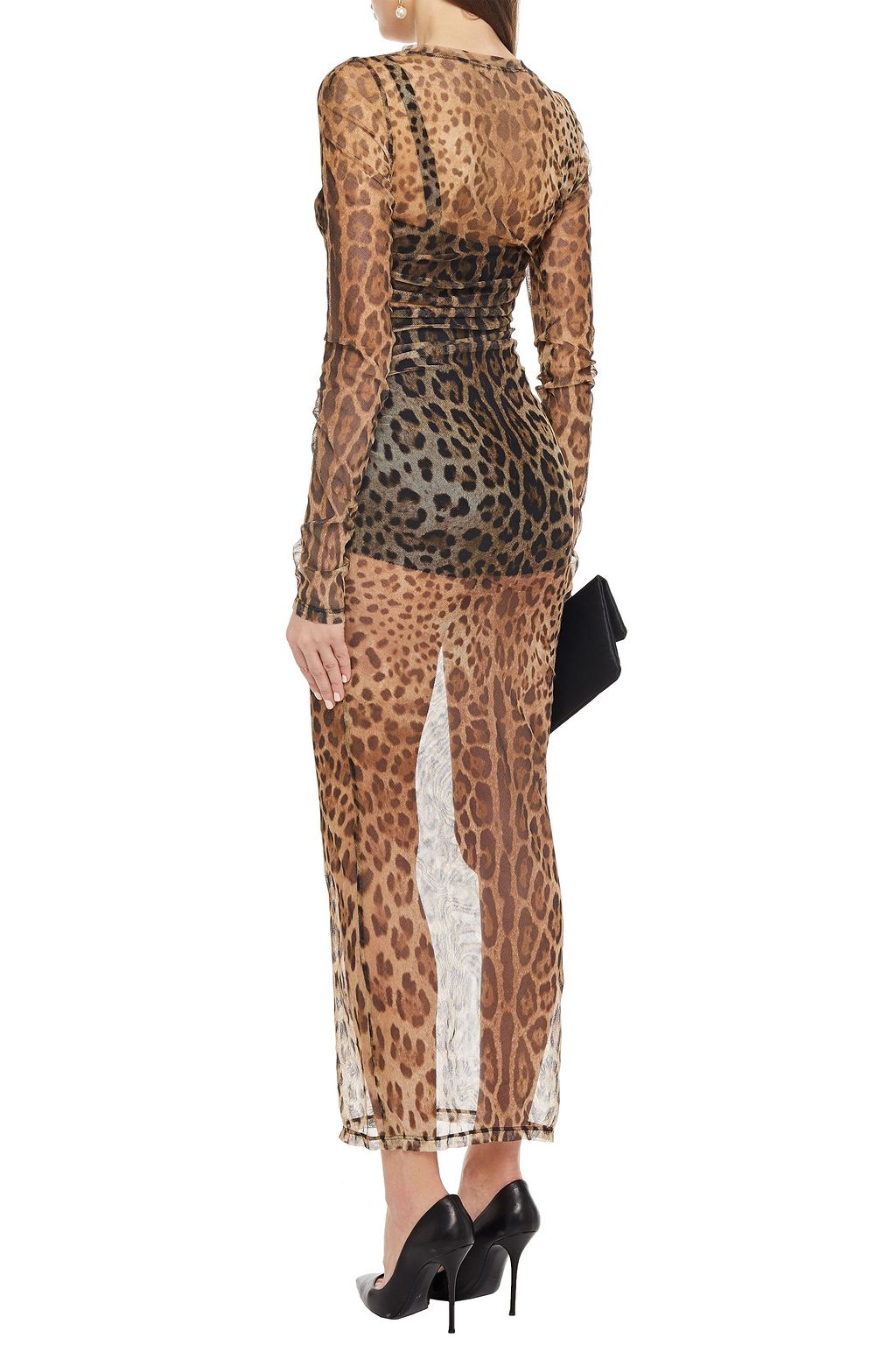 DOLCE&GABBANA Gathered leopard-print cotton-tulle maxi dress