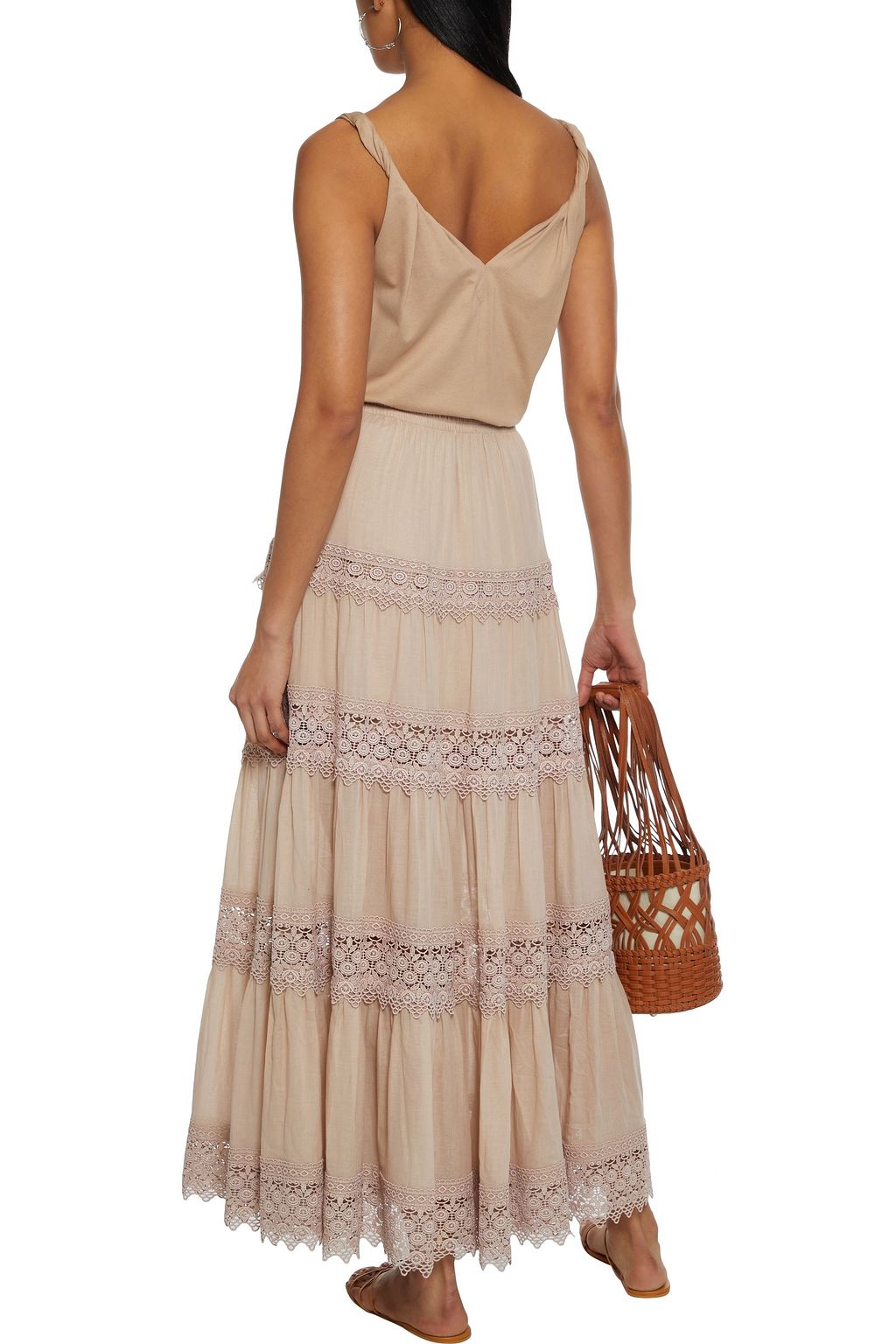 CHARO RUIZ IBIZA Ruth crocheted lace-trimmed cotton-blend voile maxi skirt