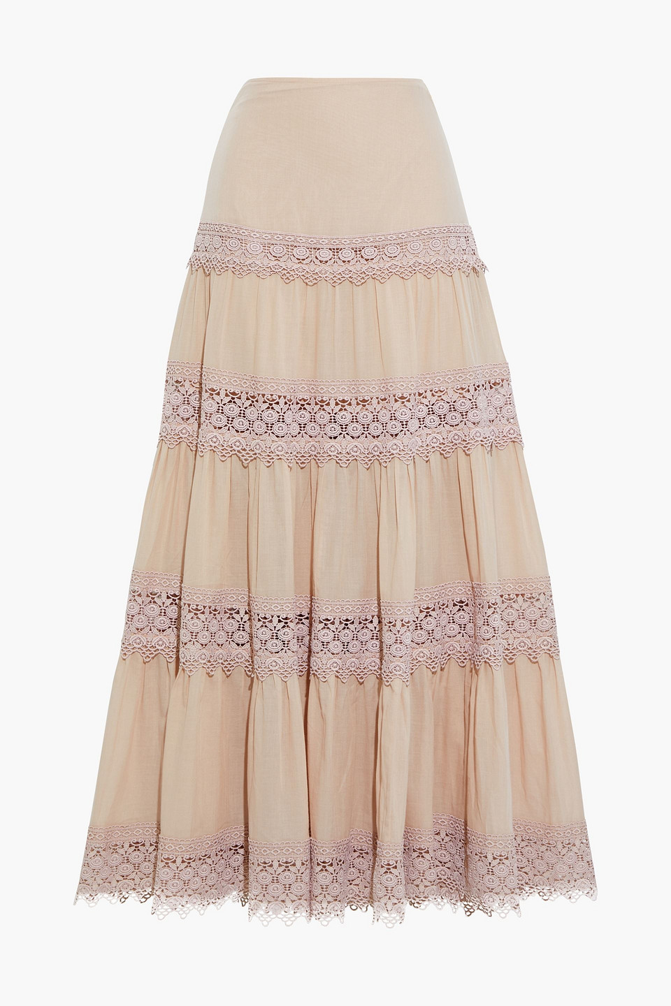 Charo Ruiz Ibiza Woman Ruth Crocheted Lace-trimmed Cotton-blend Voile Maxi Skirt Neutral Size M