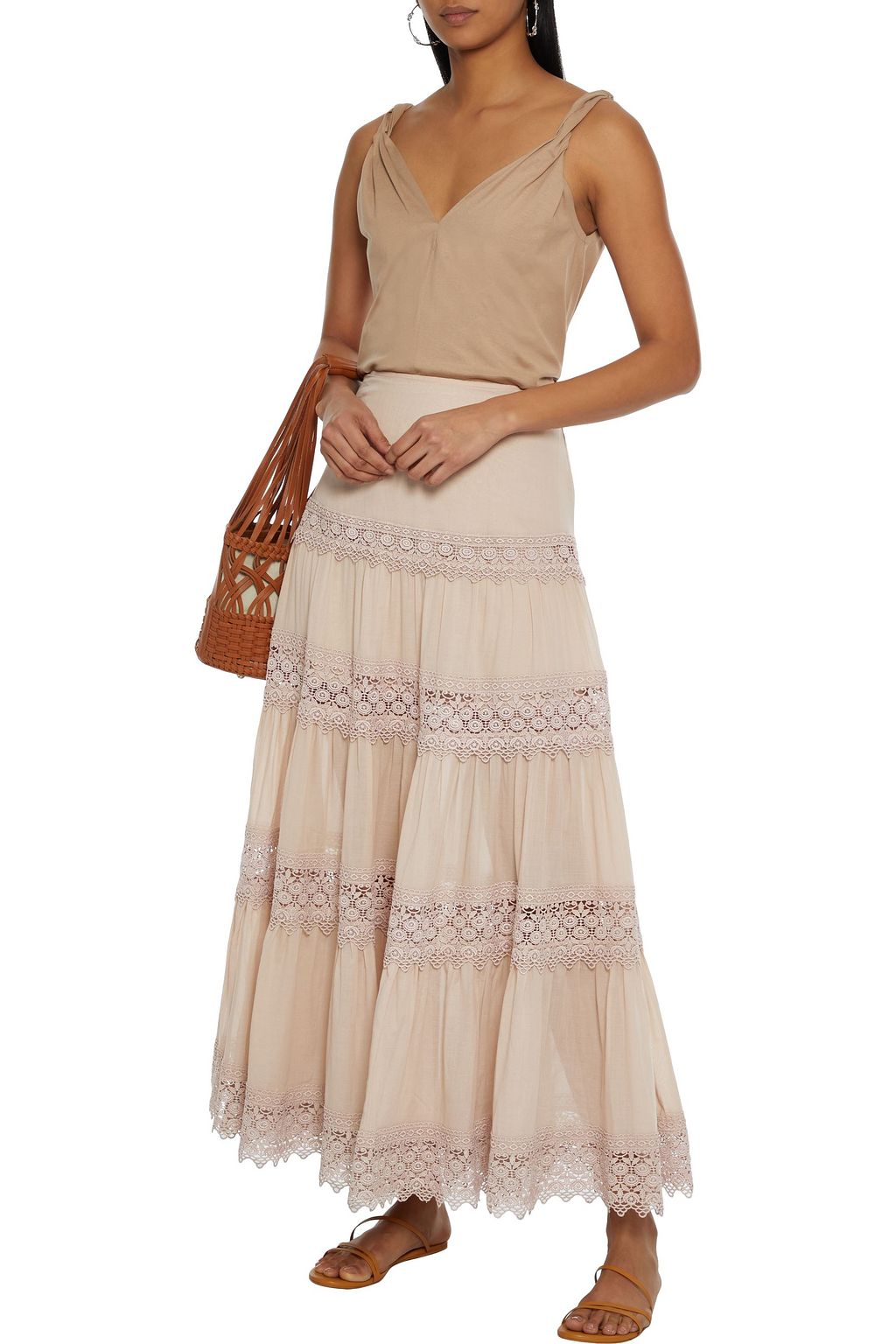 CHARO RUIZ IBIZA Ruth crocheted lace-trimmed cotton-blend voile maxi skirt