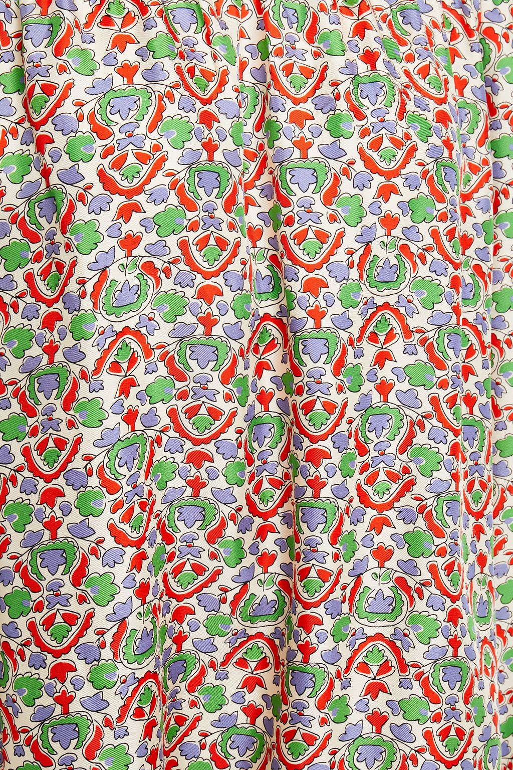 TORY BURCH Off-the-shoulder gathered printed silk-twill top