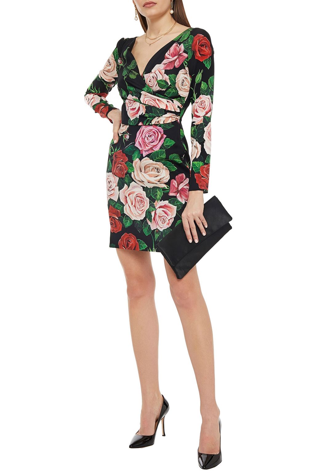 DOLCE&GABBANA Wrap-effect floral-print silk-blend crepe de chine mini dress
