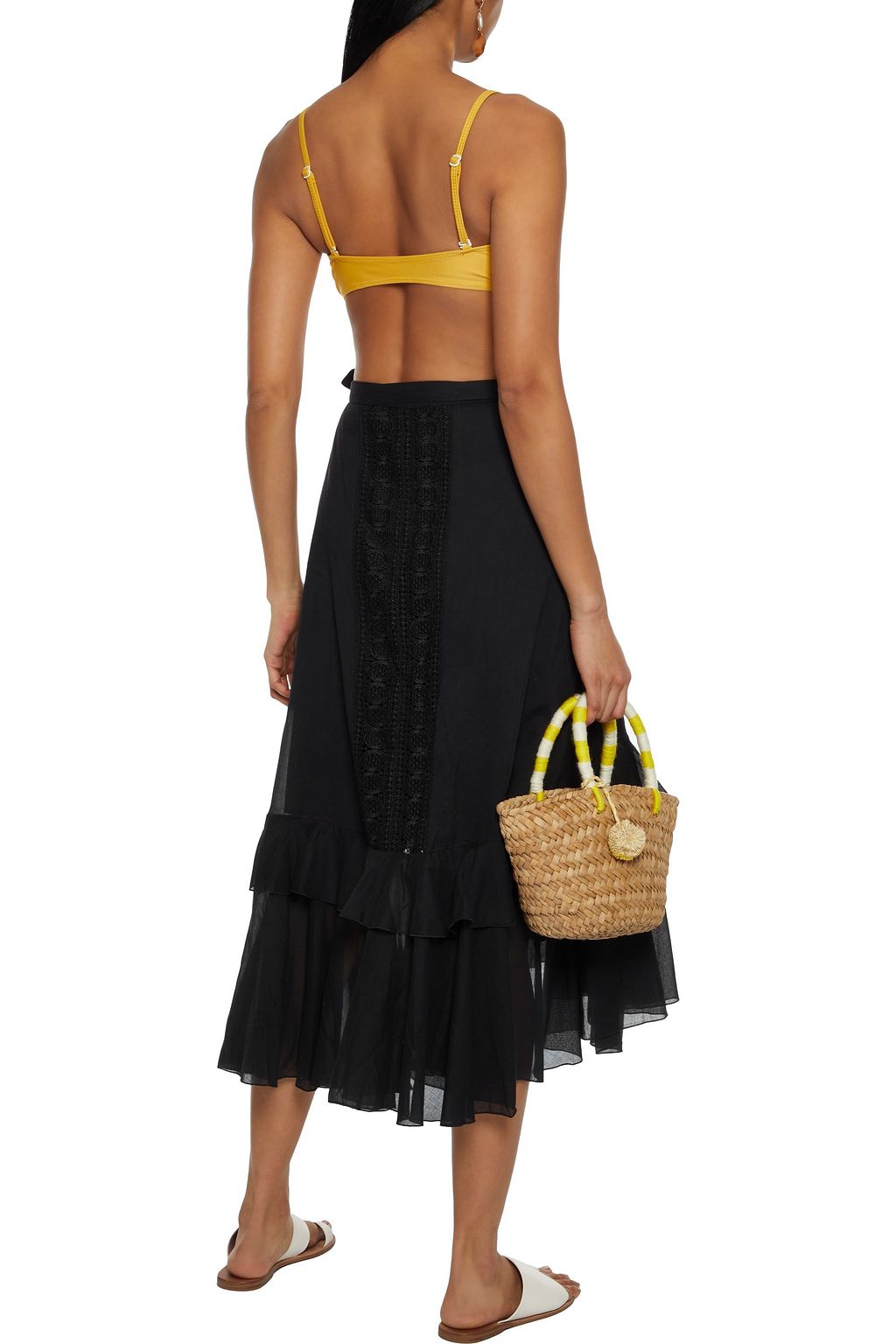 CHARO RUIZ IBIZA Donna ruffled cotton-blend voile midi wrap skirt