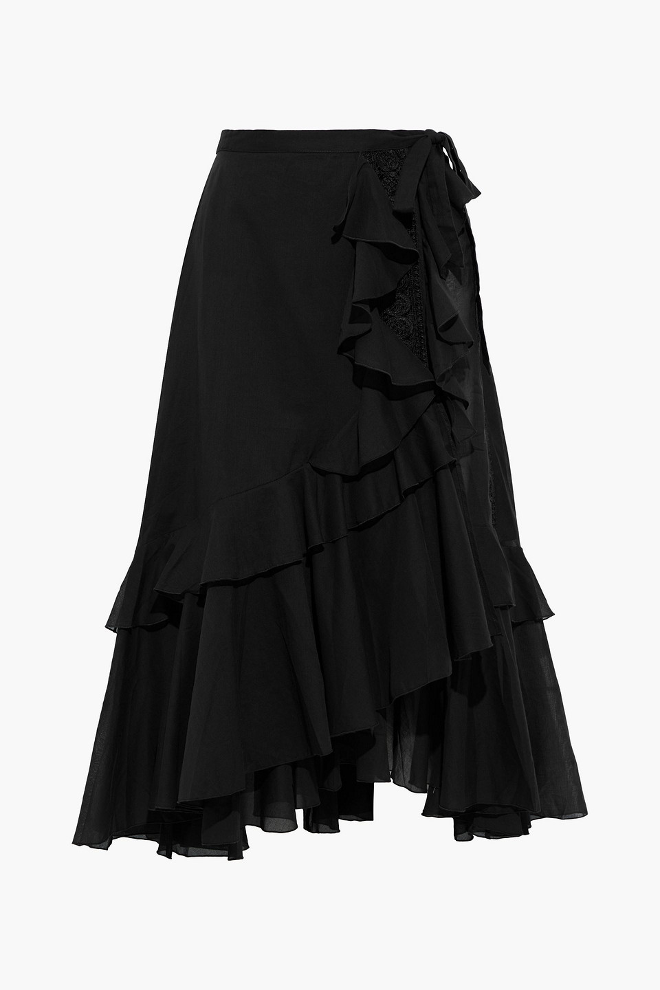 Charo Ruiz Ibiza Woman Donna Ruffled Cotton-blend Voile Midi Wrap Skirt Black Size XS