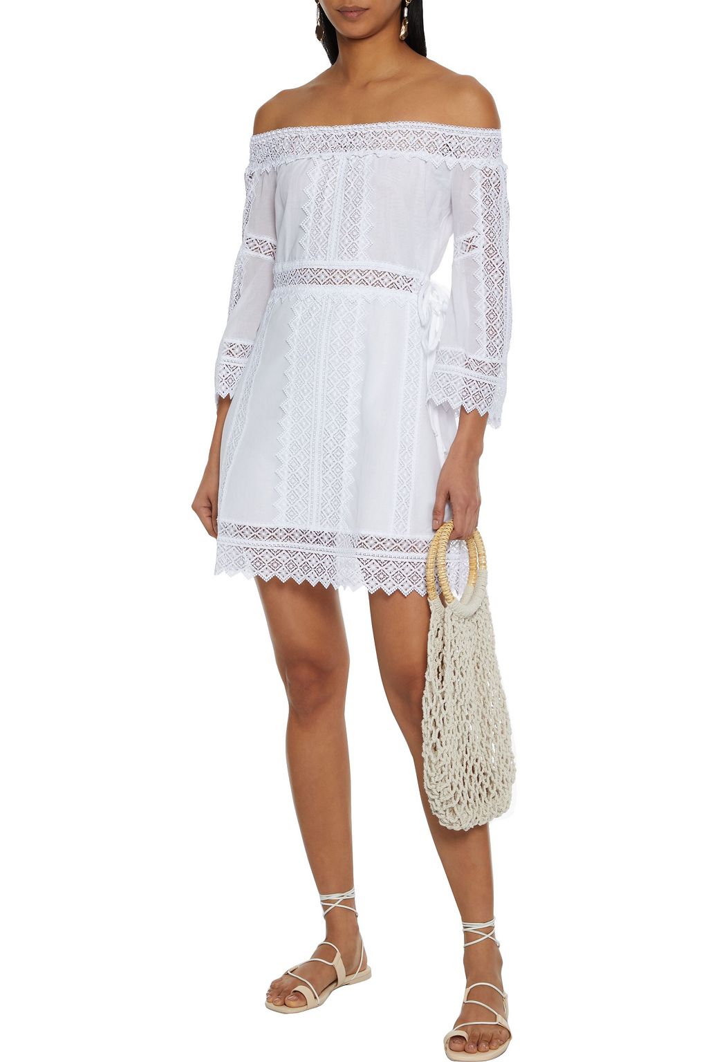 CHARO RUIZ IBIZA Ankaa off-the-shoulder crocheted lace-paneled cotton-blend voile mini dress