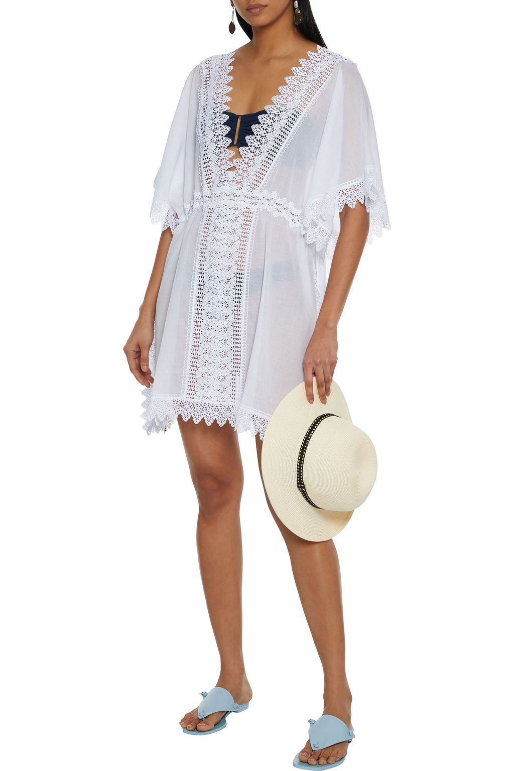 CHARO RUIZ IBIZA Alaya crocheted lace-trimmed cotton-blend voile coverup