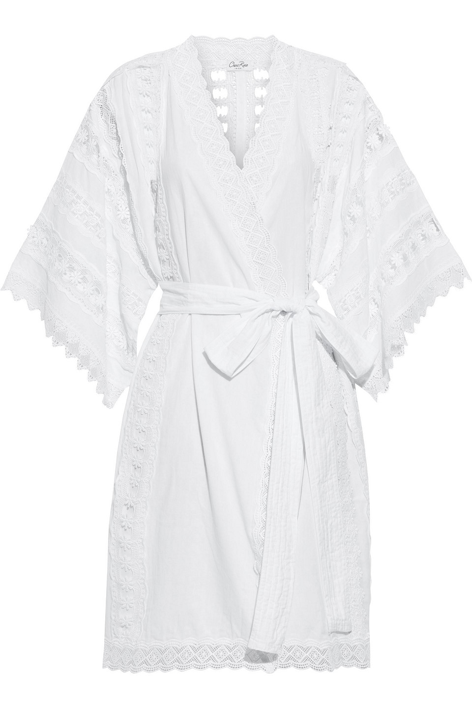 Charo Ruiz Ibiza Woman Fusa Belted Crocheted Lace-trimmed Cotton-blend Voile Kimono White Size L