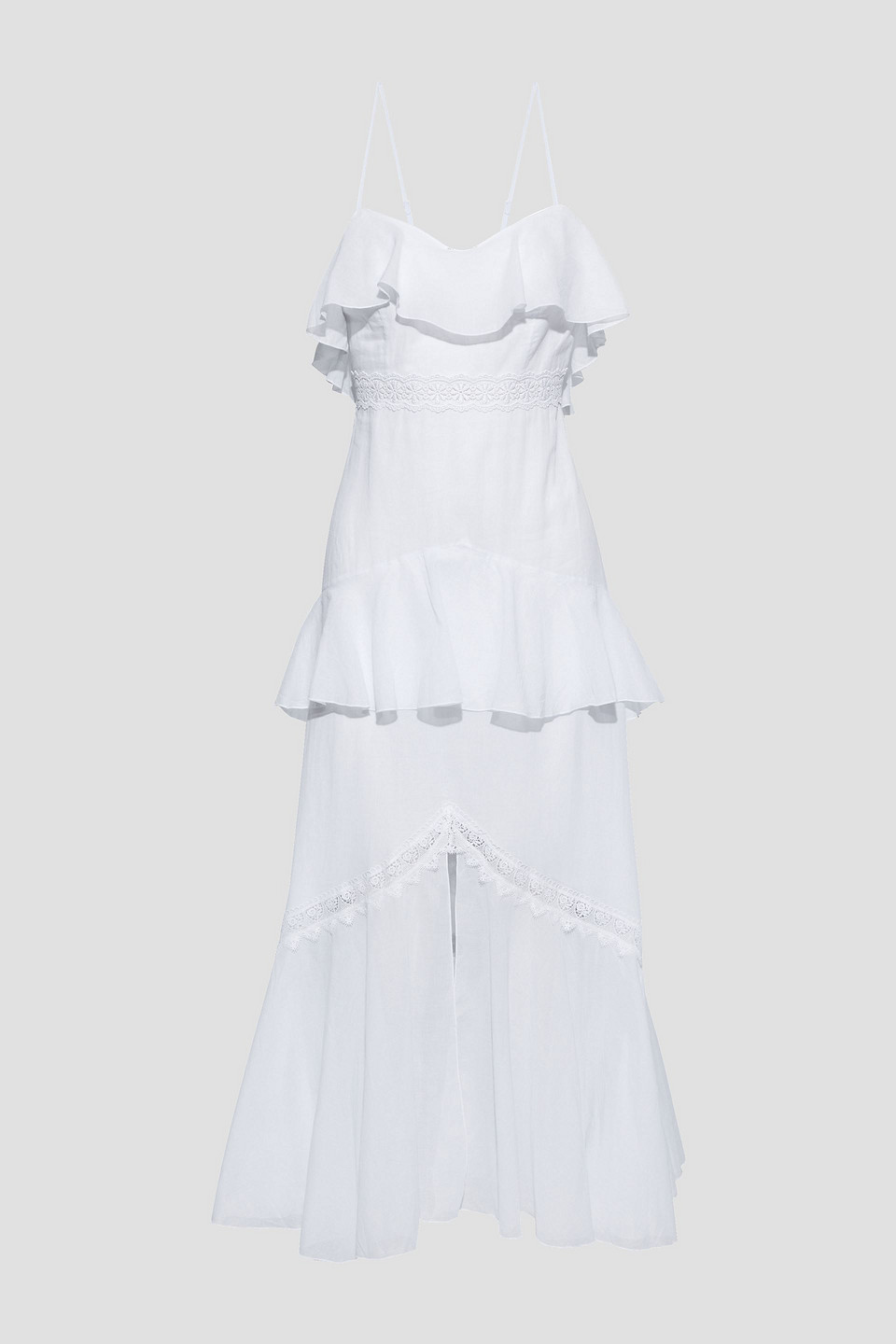 Charo Ruiz Ibiza Woman Amelia Crocheted Lace-trimmed Ruffled Cotton-blend Voile Maxi Dress White Size XS