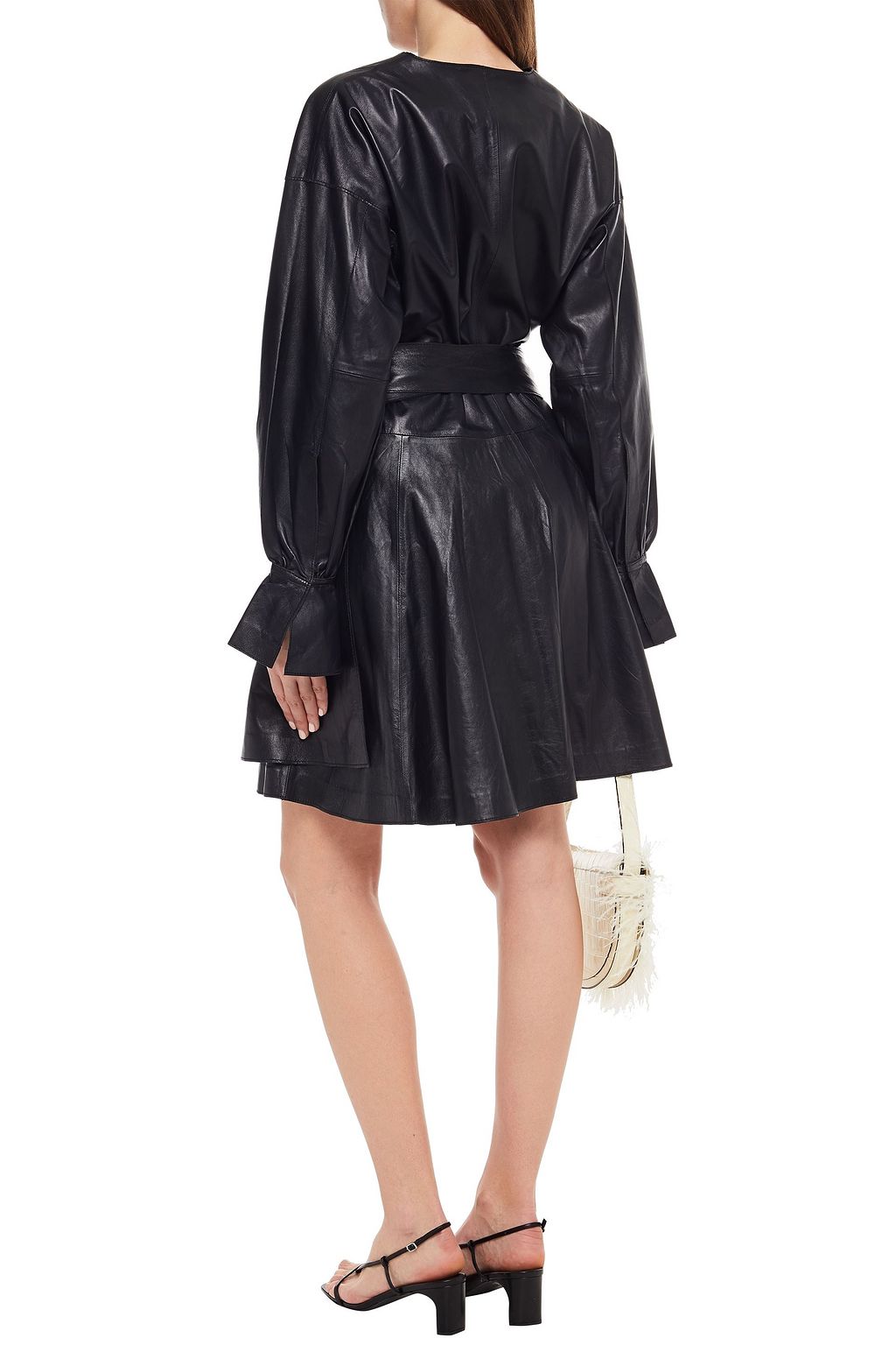 STAND STUDIO Elysia gathered leather wrap dress