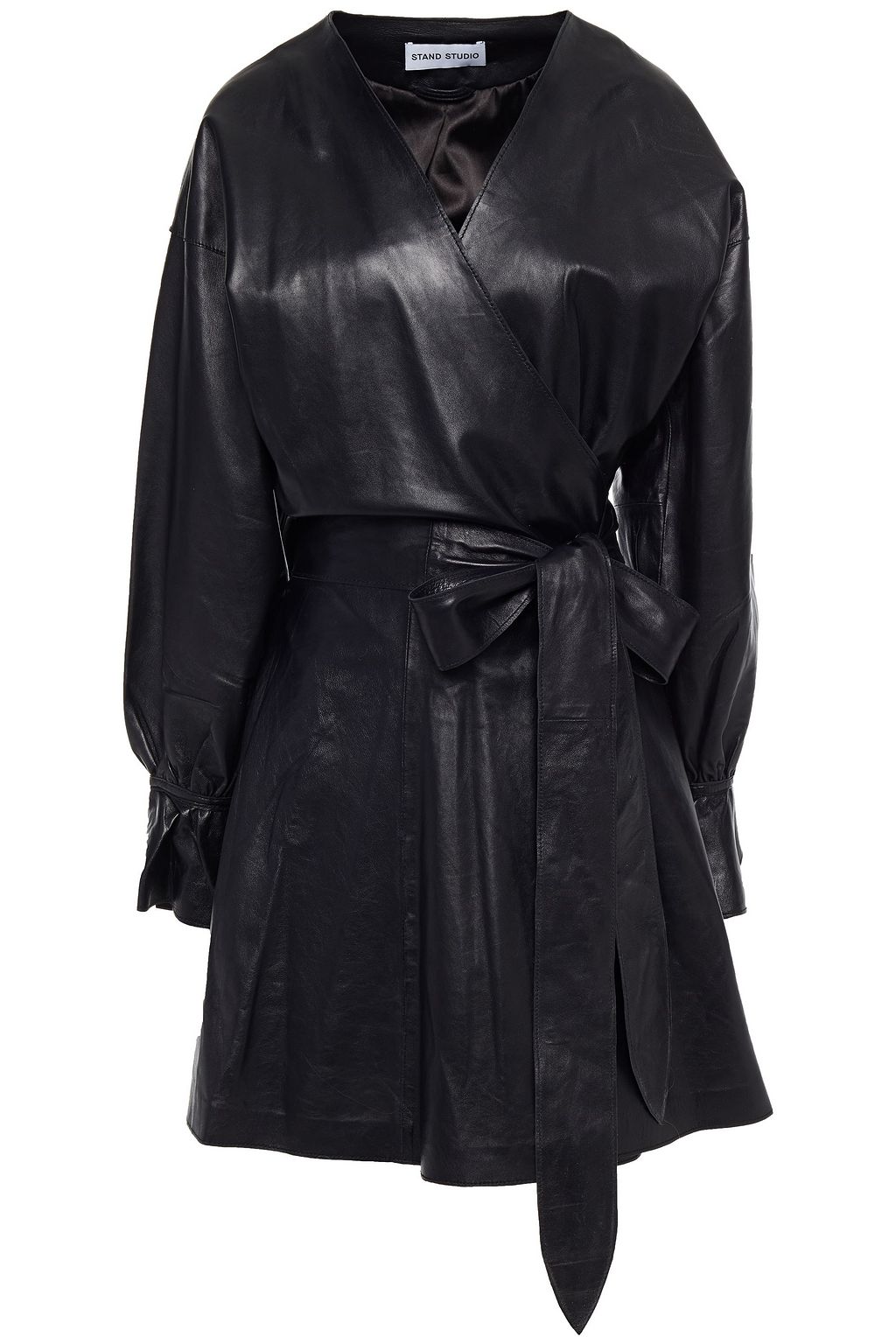 Elysia gathered leather wrap dress ...