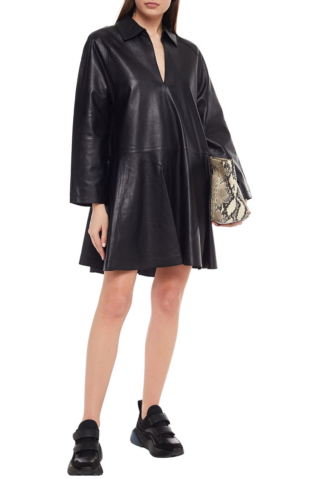 STAND STUDIO Athena fluted leather mini dress