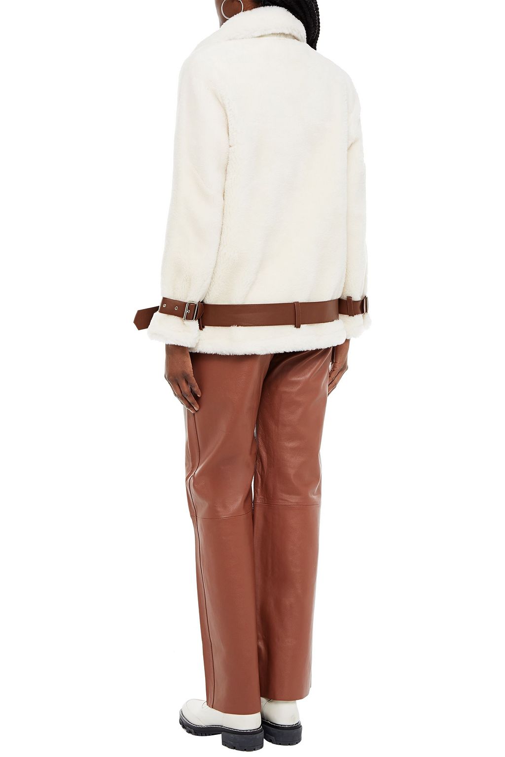 STAND STUDIO Colleen faux leather-trimmed brushed-wool biker jacket