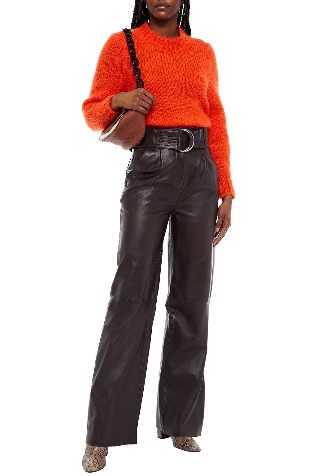 STAND STUDIO Jenna belted pleated leather wide-leg pants