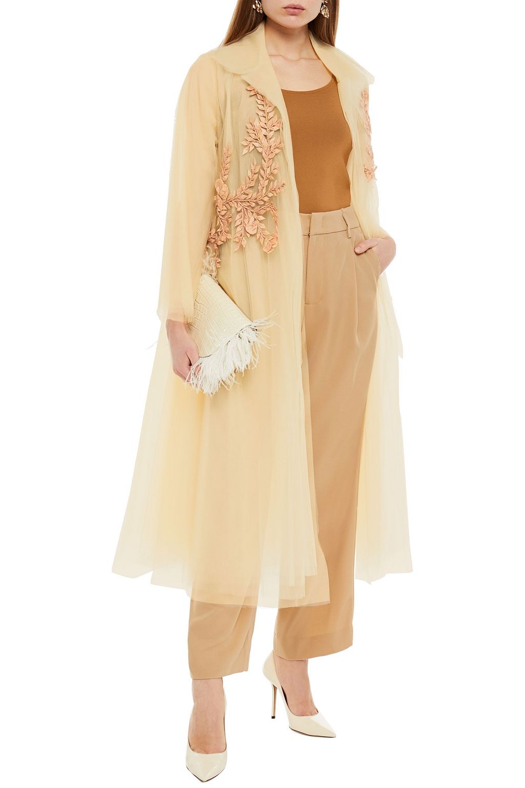 OSCAR DE LA RENTA Embroidered gathered tulle coat