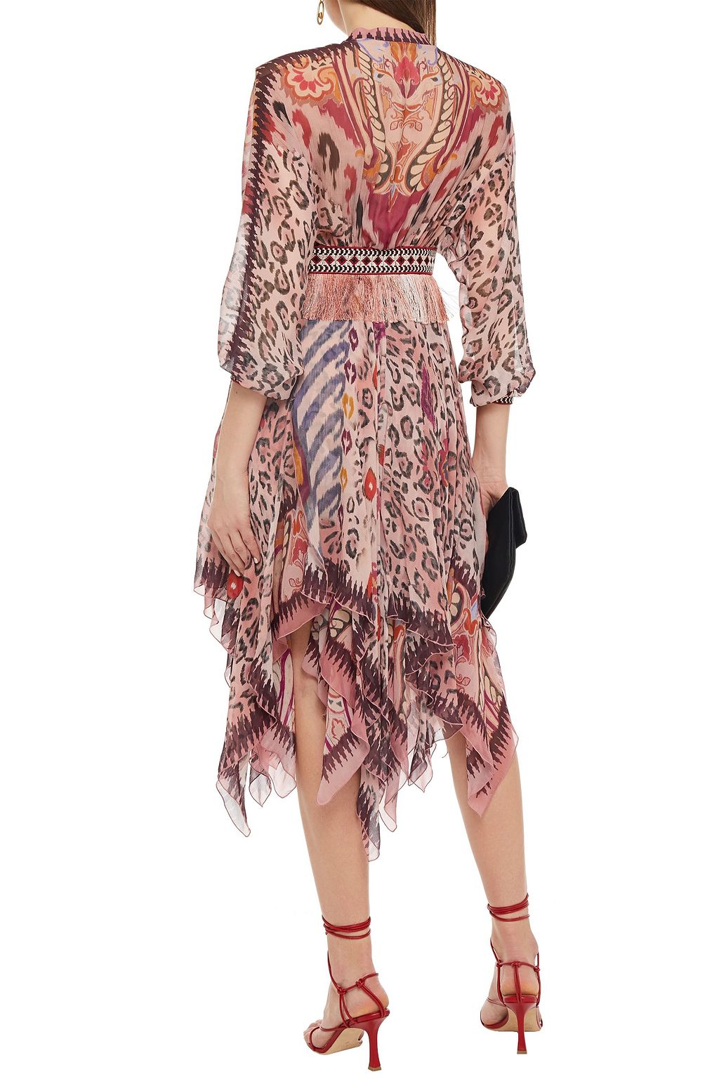 ETRO Asymmetric fringe-trimmed printed silk-georgette mini dress