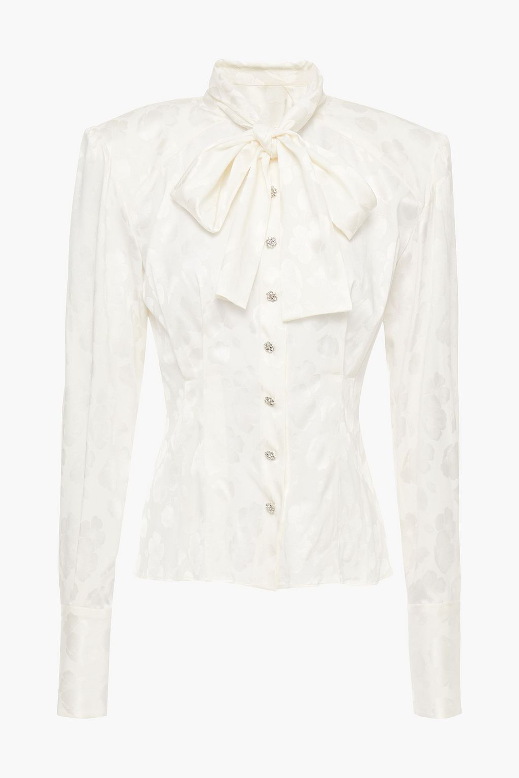 Pussy-bow pleated silk-blend jacquard blouse