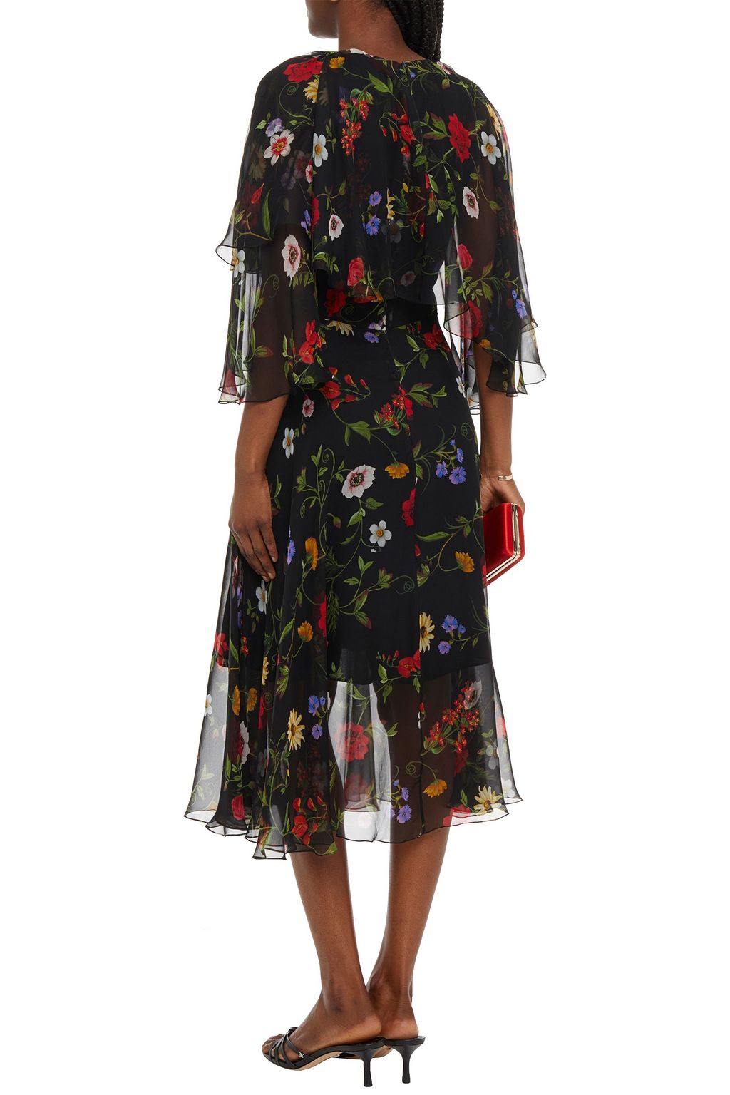 OSCAR DE LA RENTA Ruffled floral-print silk-chiffon midi dress