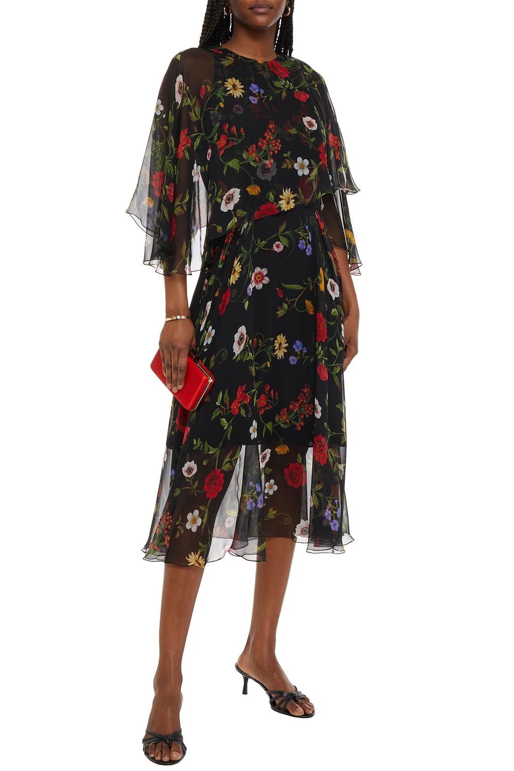 OSCAR DE LA RENTA Ruffled floral-print silk-chiffon midi dress